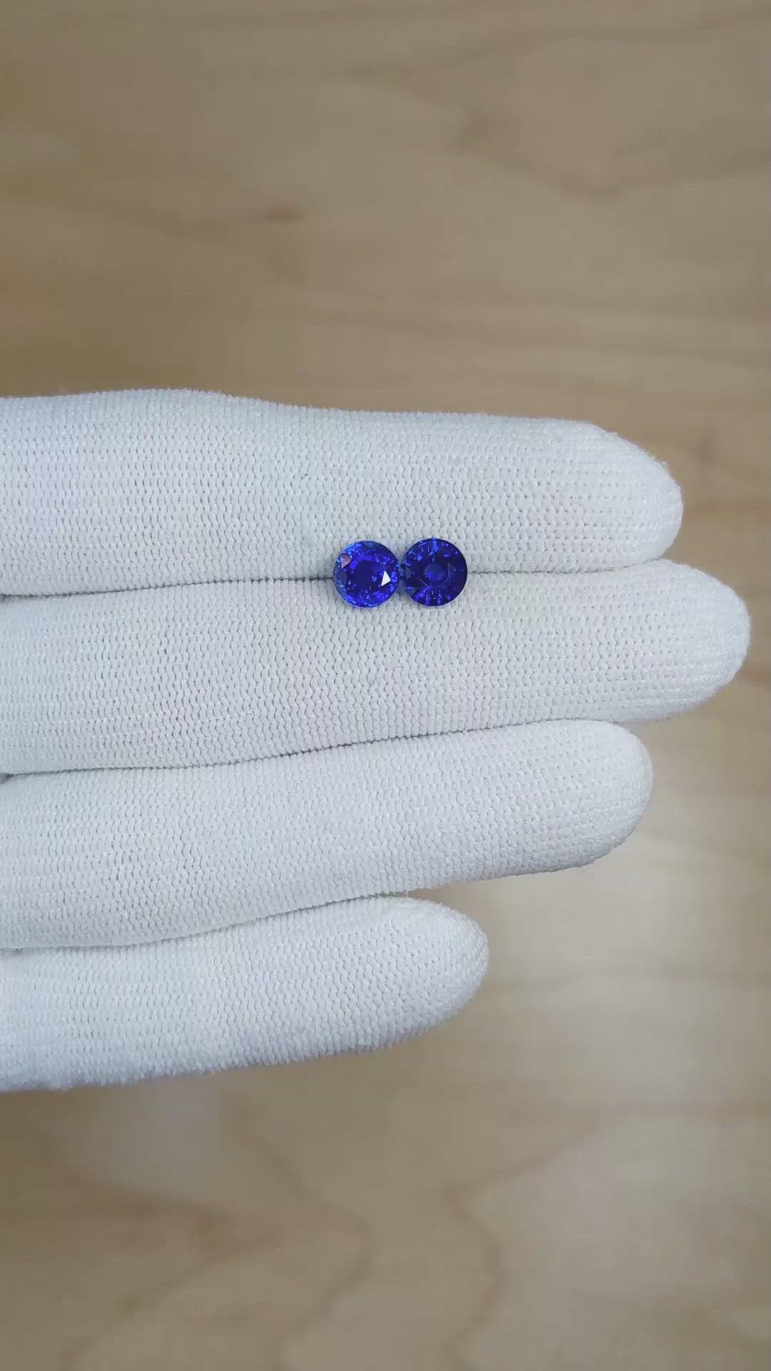 2.43 Ct.Tw.Total Carat Weight Blue Sapphire Pair from Ceylon (Sri Lanka) Size Video
