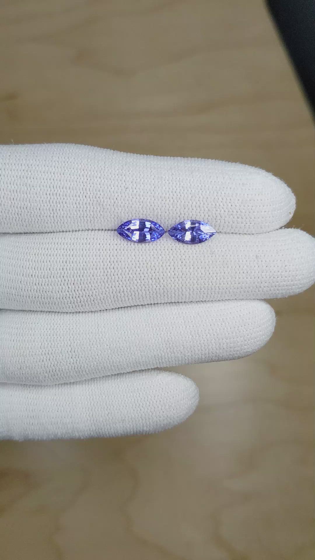 2.29 Ct.Tw.Total Carat Weight Blue Sapphire Pair from Madagascar Size Video