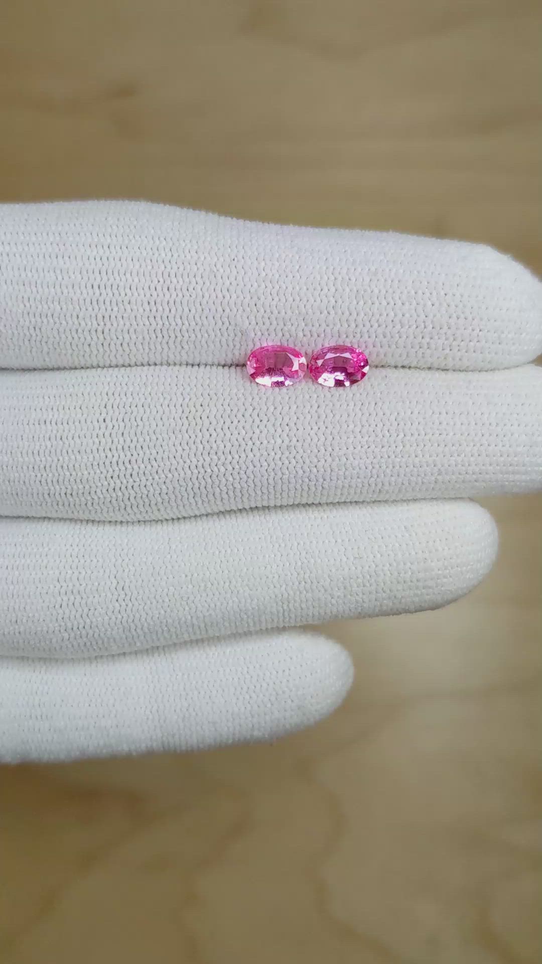 0.97 Ct.Tw.Total Carat Weight Pink Sapphire Pair from Ceylon (Sri Lanka) Size Video