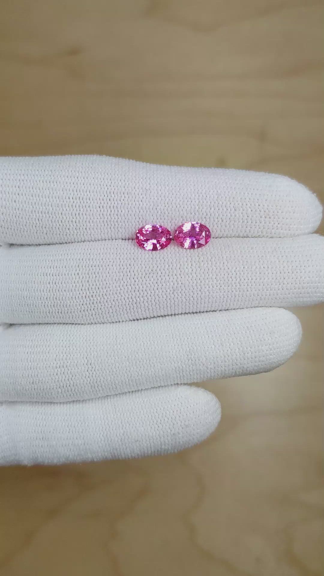 1.90&nbsp;Ct.Tw.Total Carat Weight Pink Sapphire Pair from Ceylon (Sri Lanka) Size Video