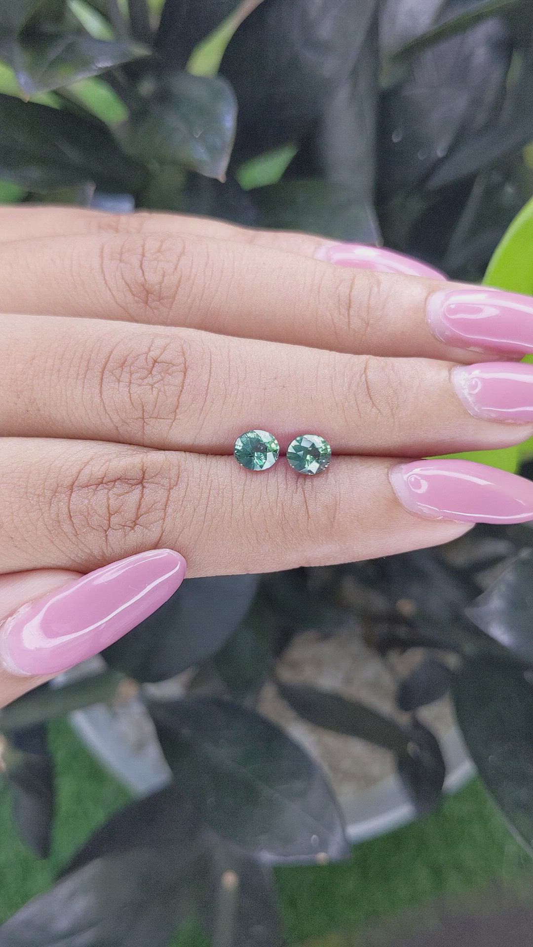 1.49 Ct.Tw.Total Carat Weight Bluish Green Sapphire Pair from Madagascar Size Video