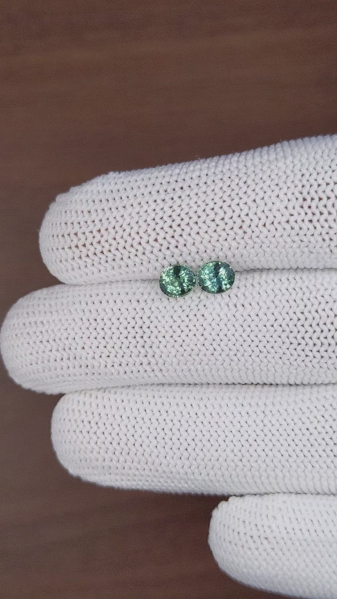 1.49 Ct.Tw.Total Carat Weight Bluish Green Sapphire Pair from Madagascar Size Video