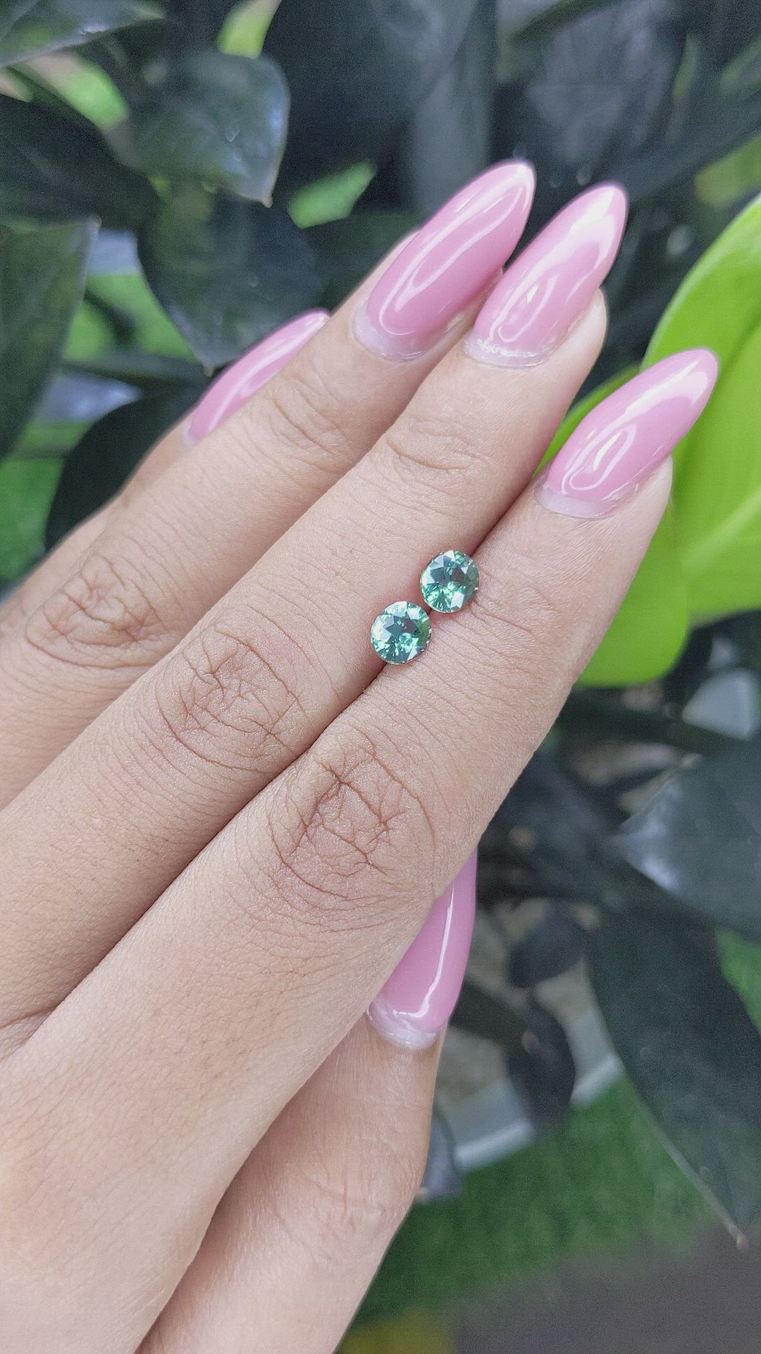 1.49 Ct.Tw.Total Carat Weight Bluish Green Sapphire Pair from Madagascar Size Video