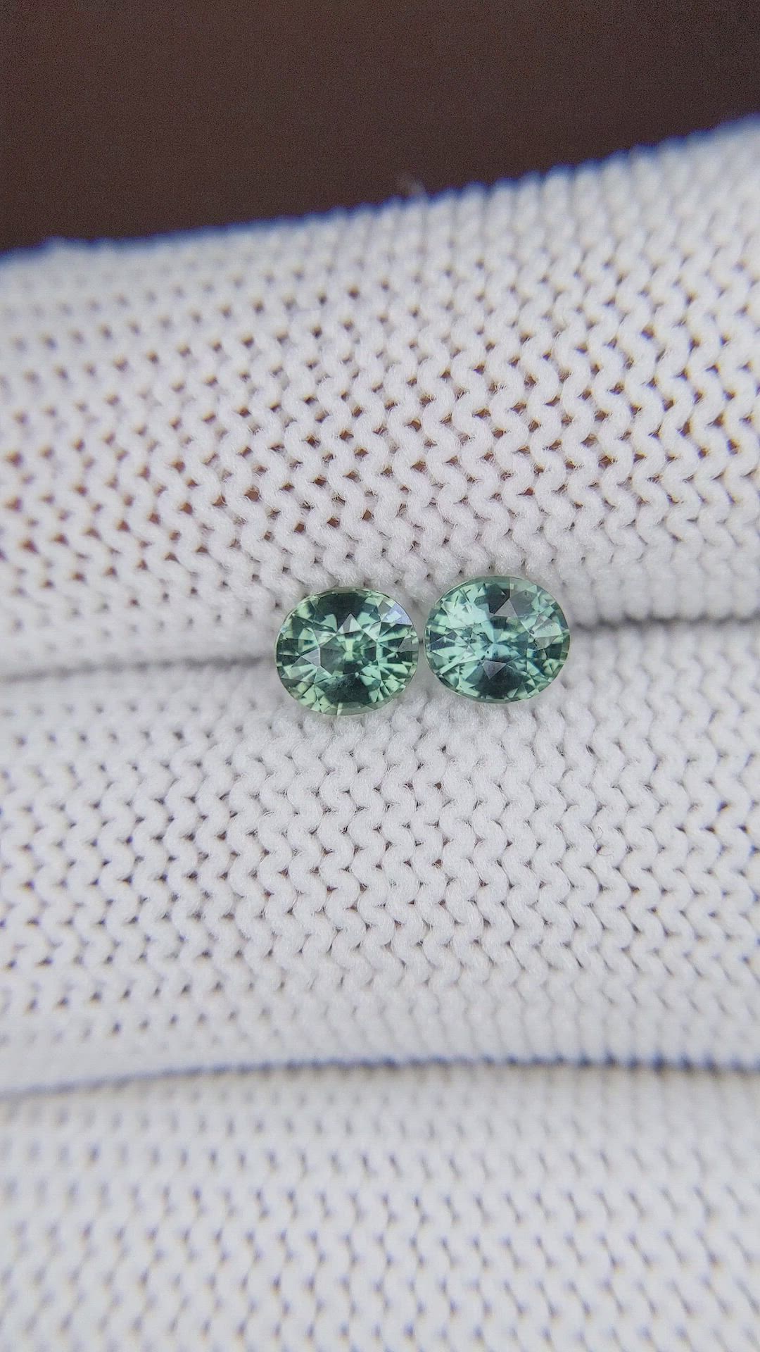 1.49 Ct.Tw.Total Carat Weight Bluish Green Sapphire Pair from Madagascar Size Video