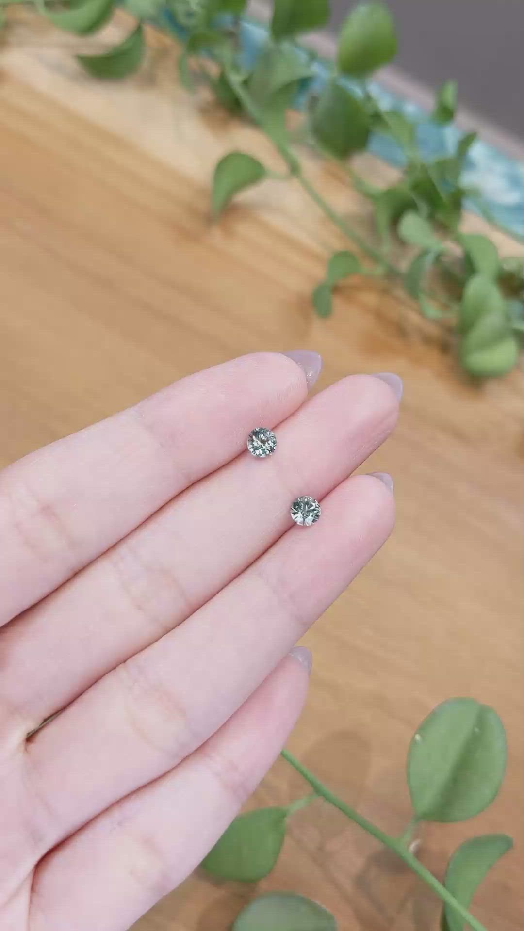 0.85 Ct.Tw.Total Carat Weight Green Sapphire Pair from Montana Size Video