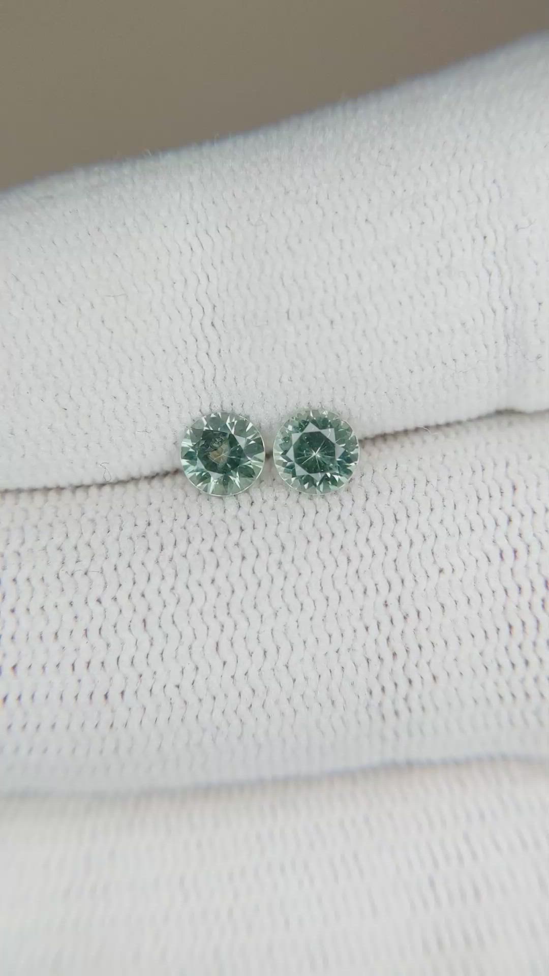 0.85 Ct.Tw.Total Carat Weight Green Sapphire Pair from Montana Size Video