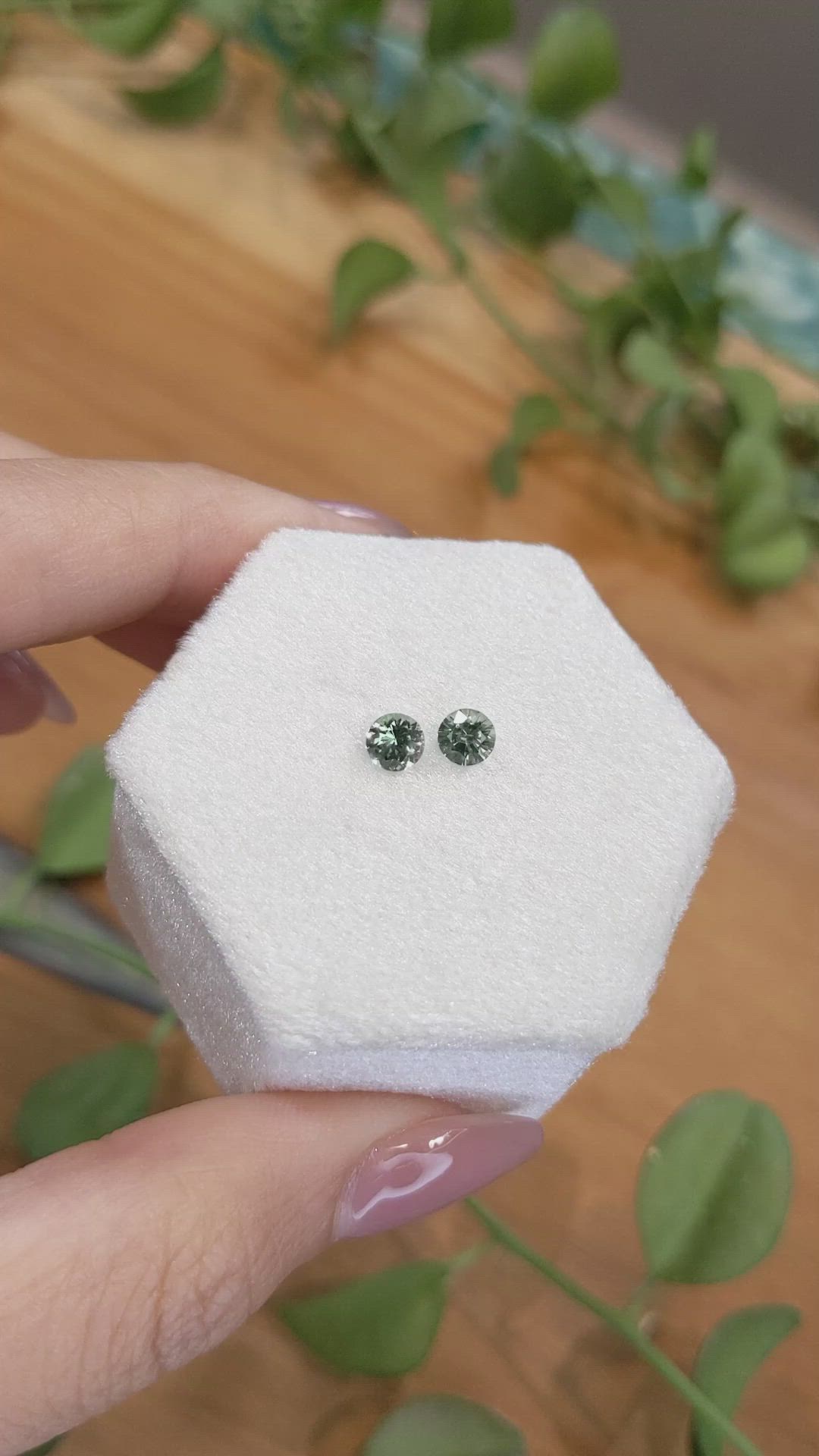 0.85 Ct.Tw.Total Carat Weight Green Sapphire Pair from Montana Size Video