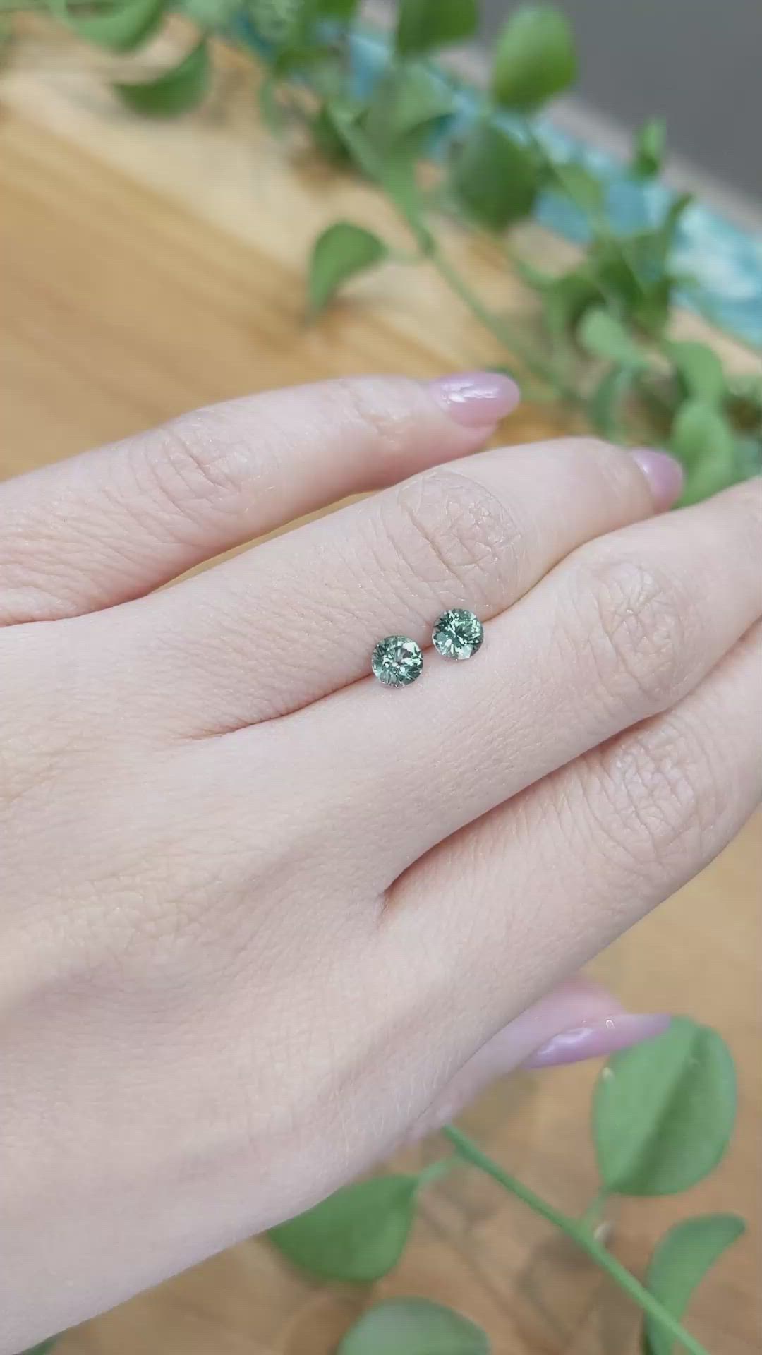 0.85 Ct.Tw.Total Carat Weight Green Sapphire Pair from Montana Size Video