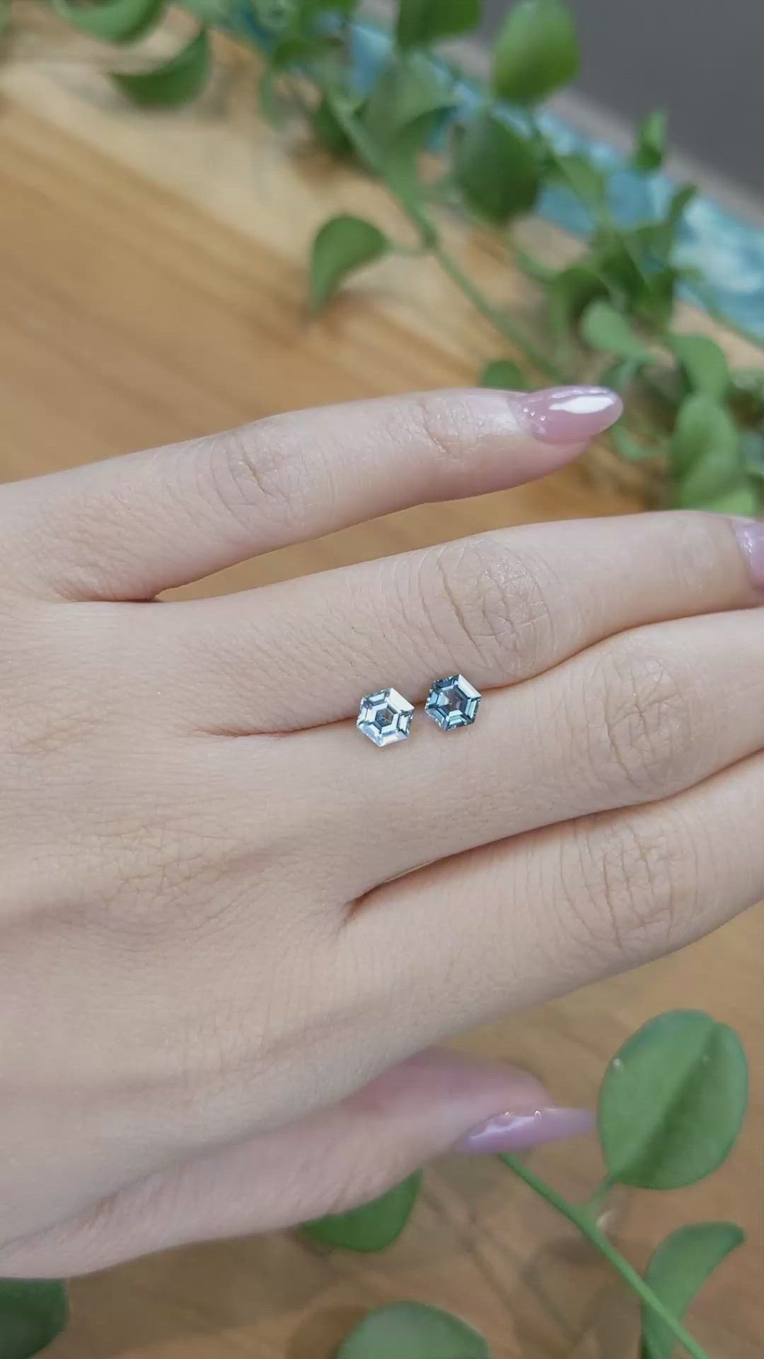 1.37 Ct.Tw.Total Carat Weight Greenish Blue Sapphire Pair from Montana Size Video