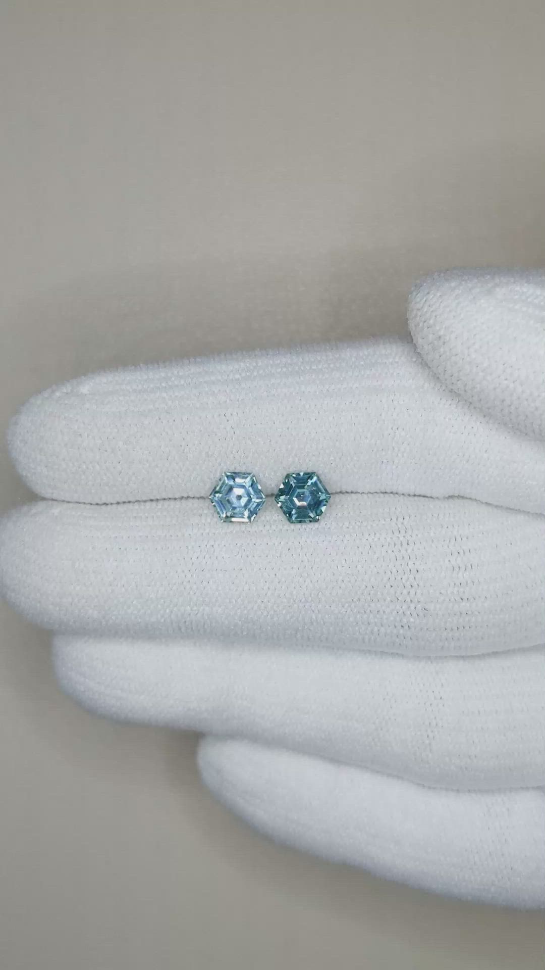 1.37 Ct.Tw.Total Carat Weight Greenish Blue Sapphire Pair from Montana Size Video