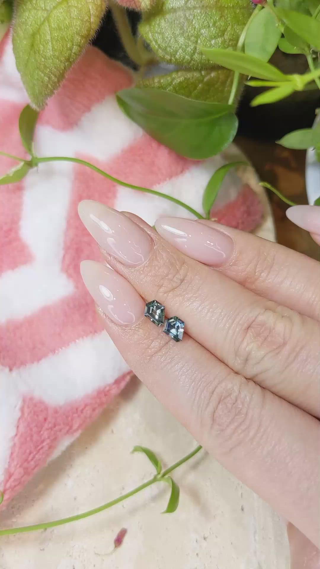 1.21&nbsp;Ct.Tw.Total Carat Weight Greenish Blue Sapphire Pair from Montana Size Video