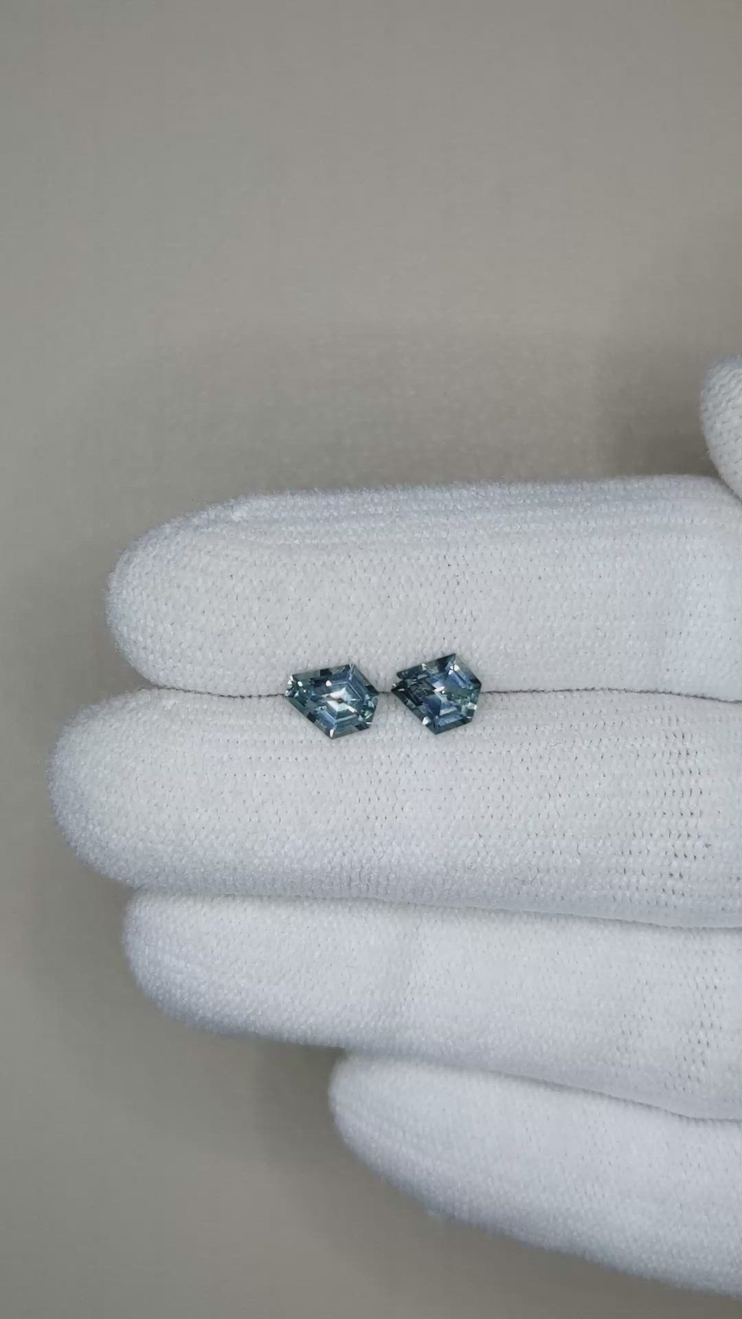 1.21&nbsp;Ct.Tw.Total Carat Weight Greenish Blue Sapphire Pair from Montana Size Video