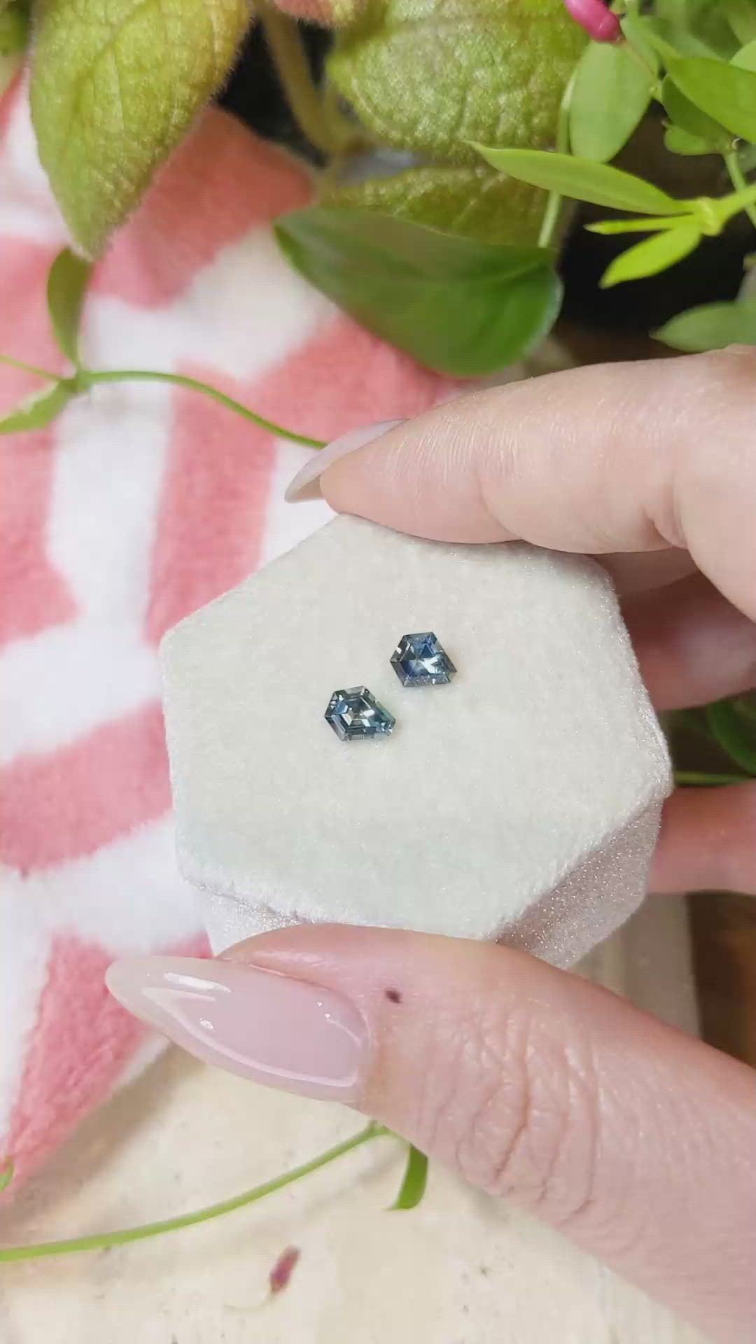 1.21&nbsp;Ct.Tw.Total Carat Weight Greenish Blue Sapphire Pair from Montana Size Video