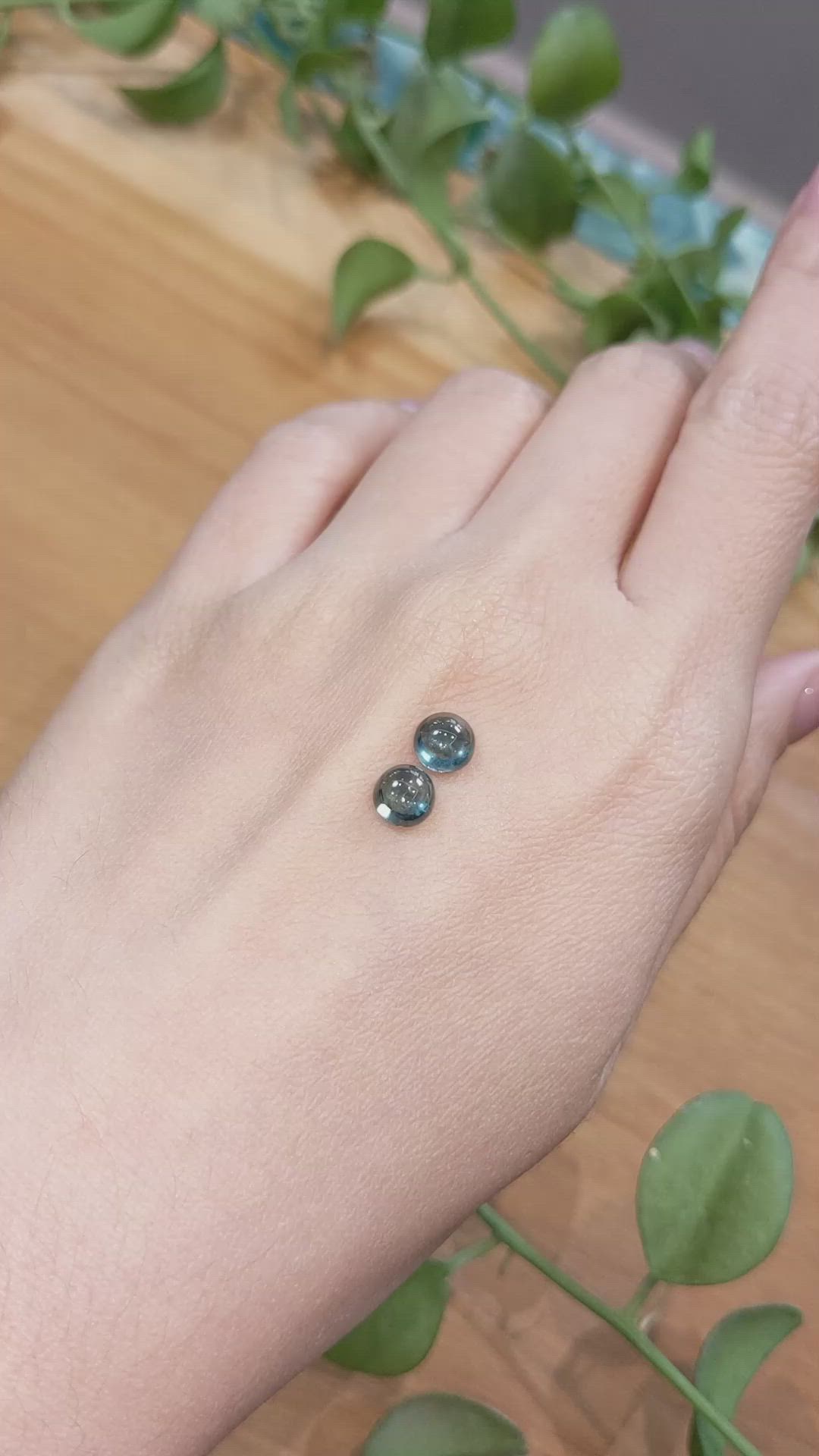 2.75 Ct.Tw.Total Carat Weight Greenish Blue Cabochon Sapphire Pair from Ceylon (Sri Lanka) Size Video
