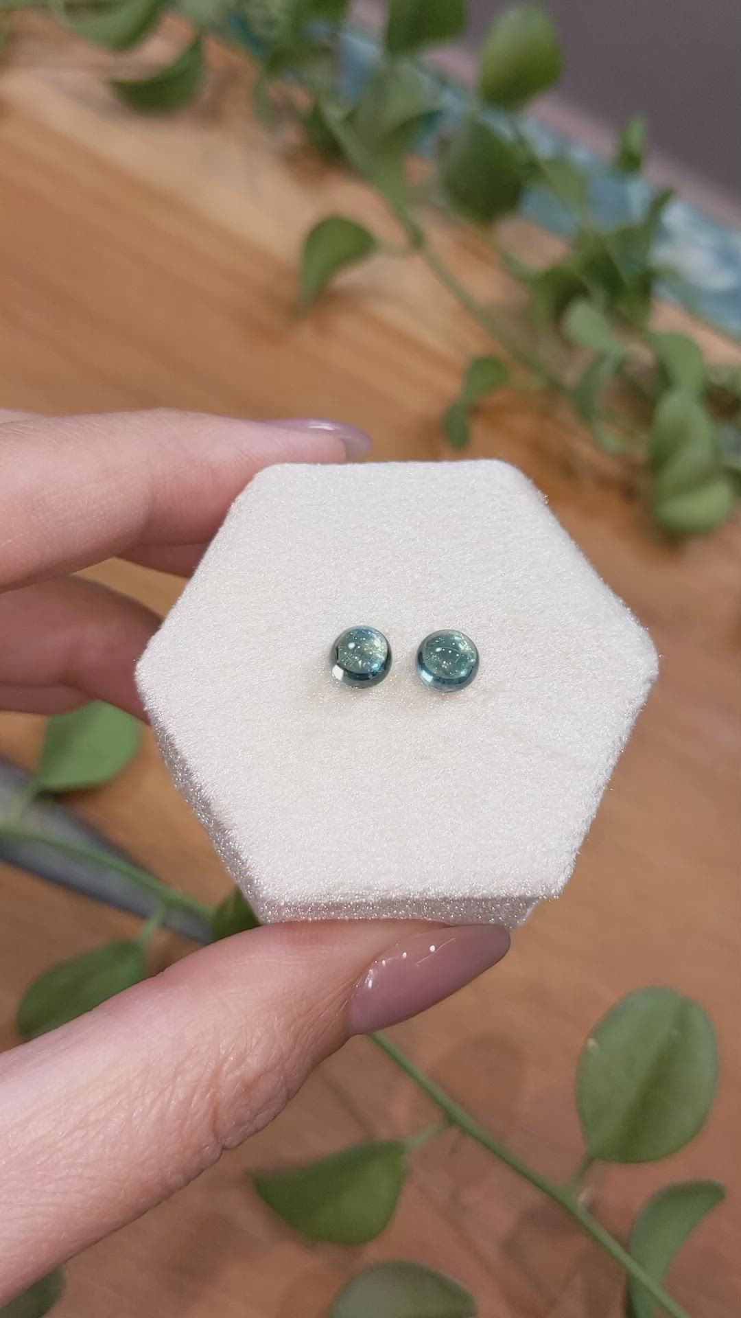 2.75 Ct.Tw.Total Carat Weight Greenish Blue Cabochon Sapphire Pair from Ceylon (Sri Lanka) Size Video