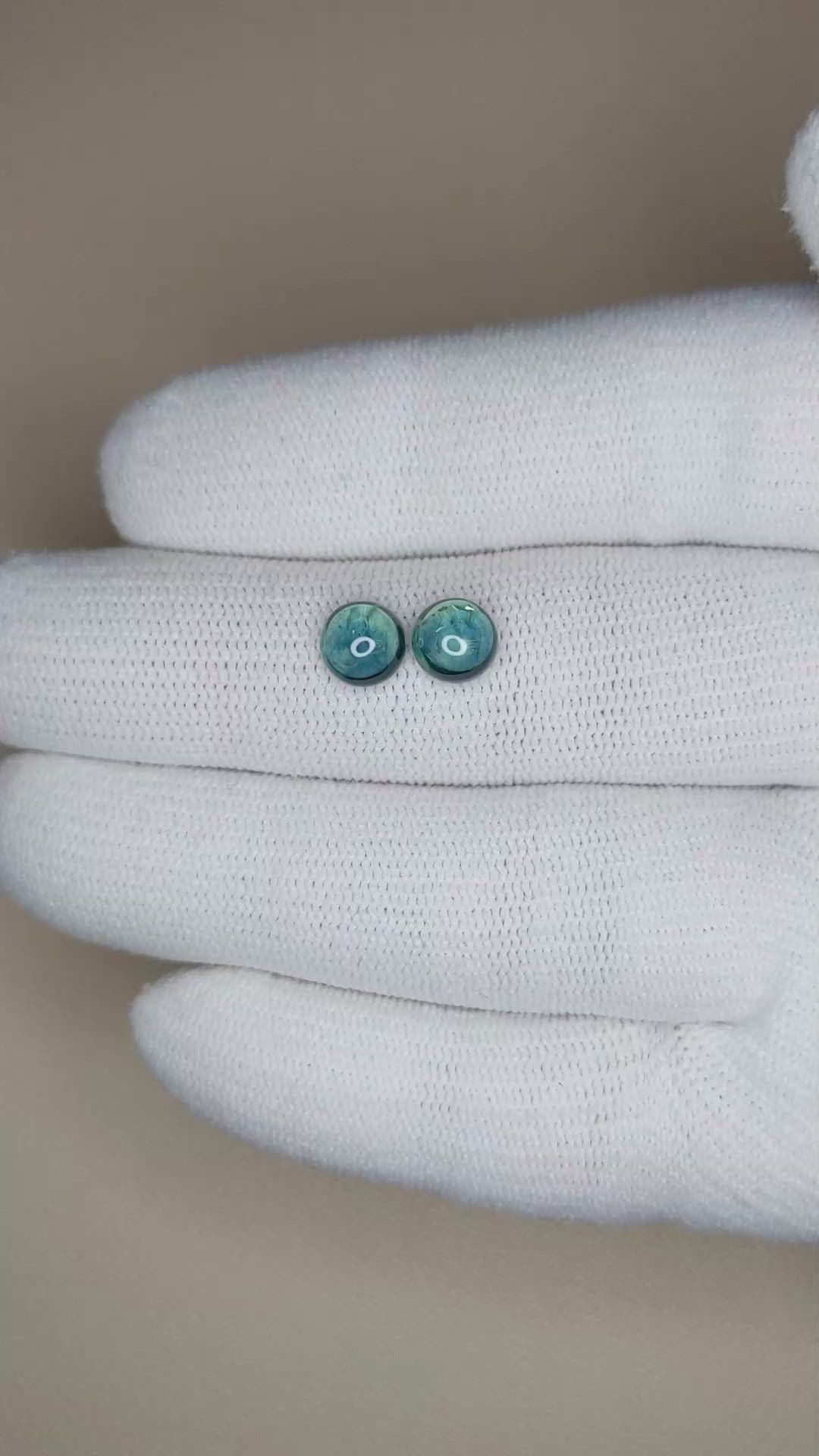 2.75 Ct.Tw.Total Carat Weight Greenish Blue Cabochon Sapphire Pair from Ceylon (Sri Lanka) Size Video