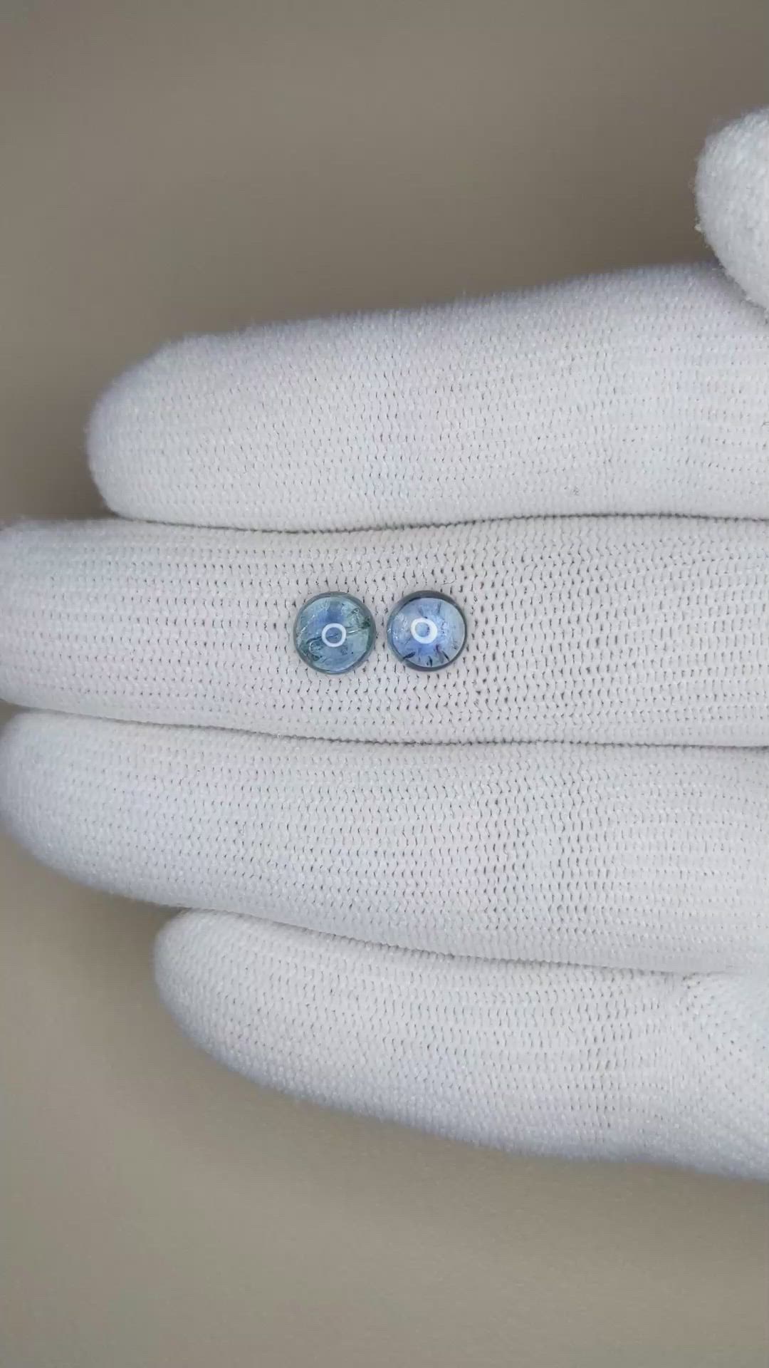 2.88&nbsp;Ct.Tw.Total Carat Weight Blue Cabochon Sapphire Pair from Mozambique Size Video