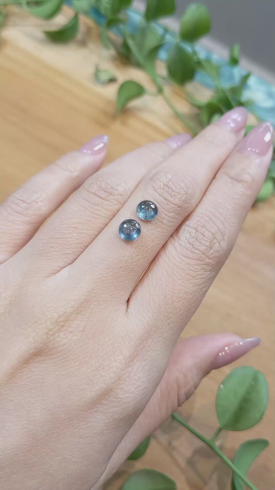 2.75&nbsp;Ct.Tw.Total Carat Weight Greenish Blue Cabochon Sapphire Pair from Montana Size Video