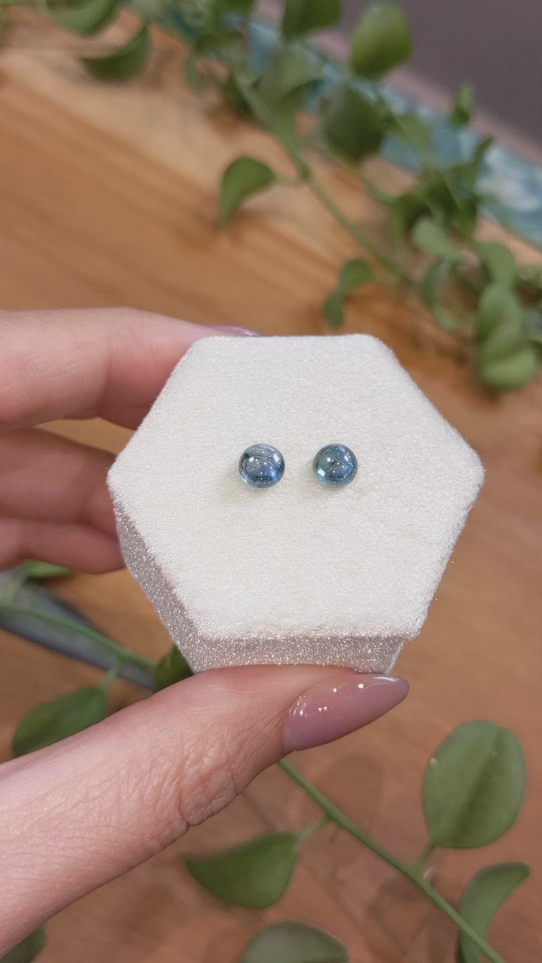 2.75&nbsp;Ct.Tw.Total Carat Weight Greenish Blue Cabochon Sapphire Pair from Montana Size Video