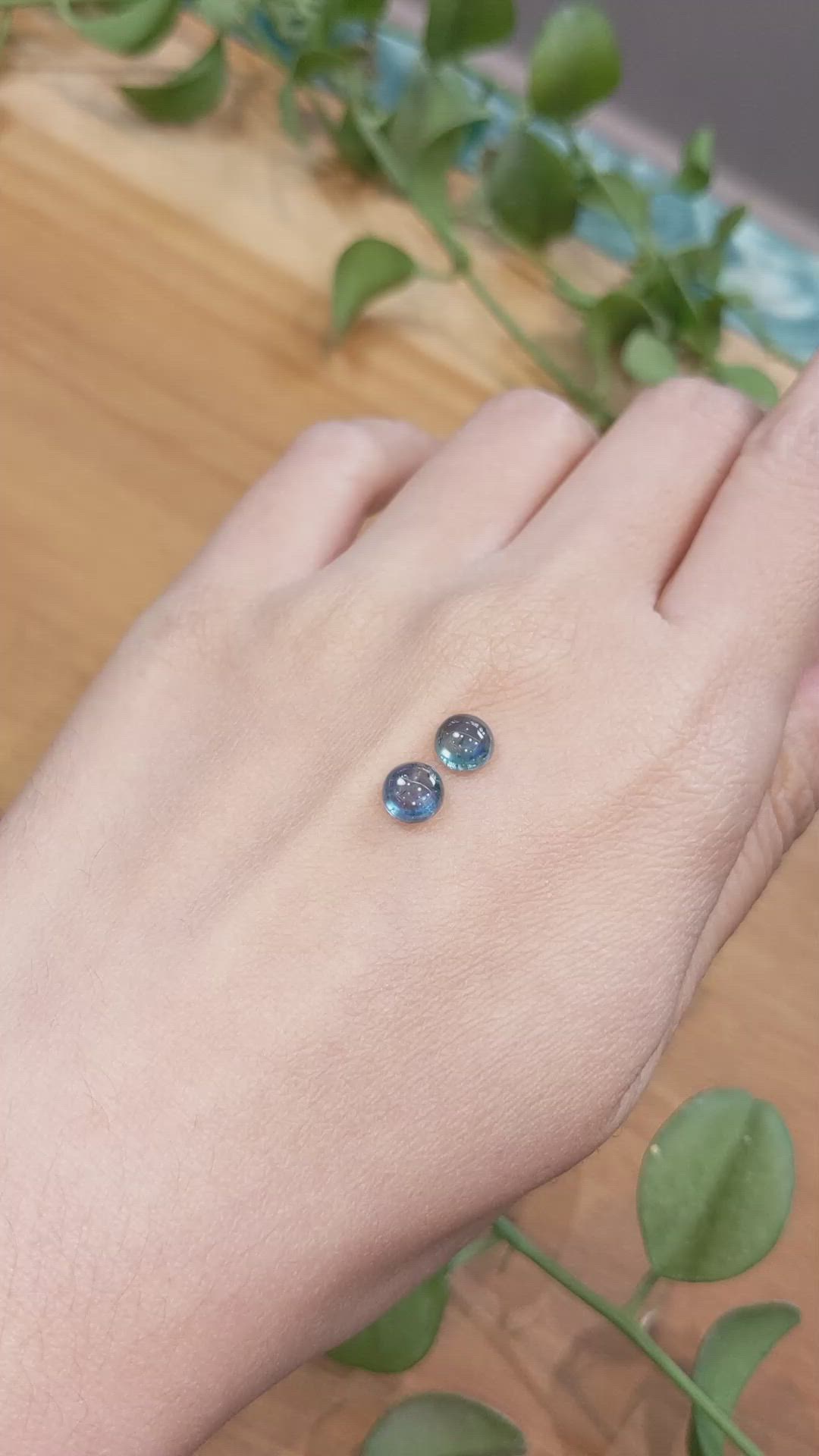 2.75&nbsp;Ct.Tw.Total Carat Weight Greenish Blue Cabochon Sapphire Pair from Montana Size Video