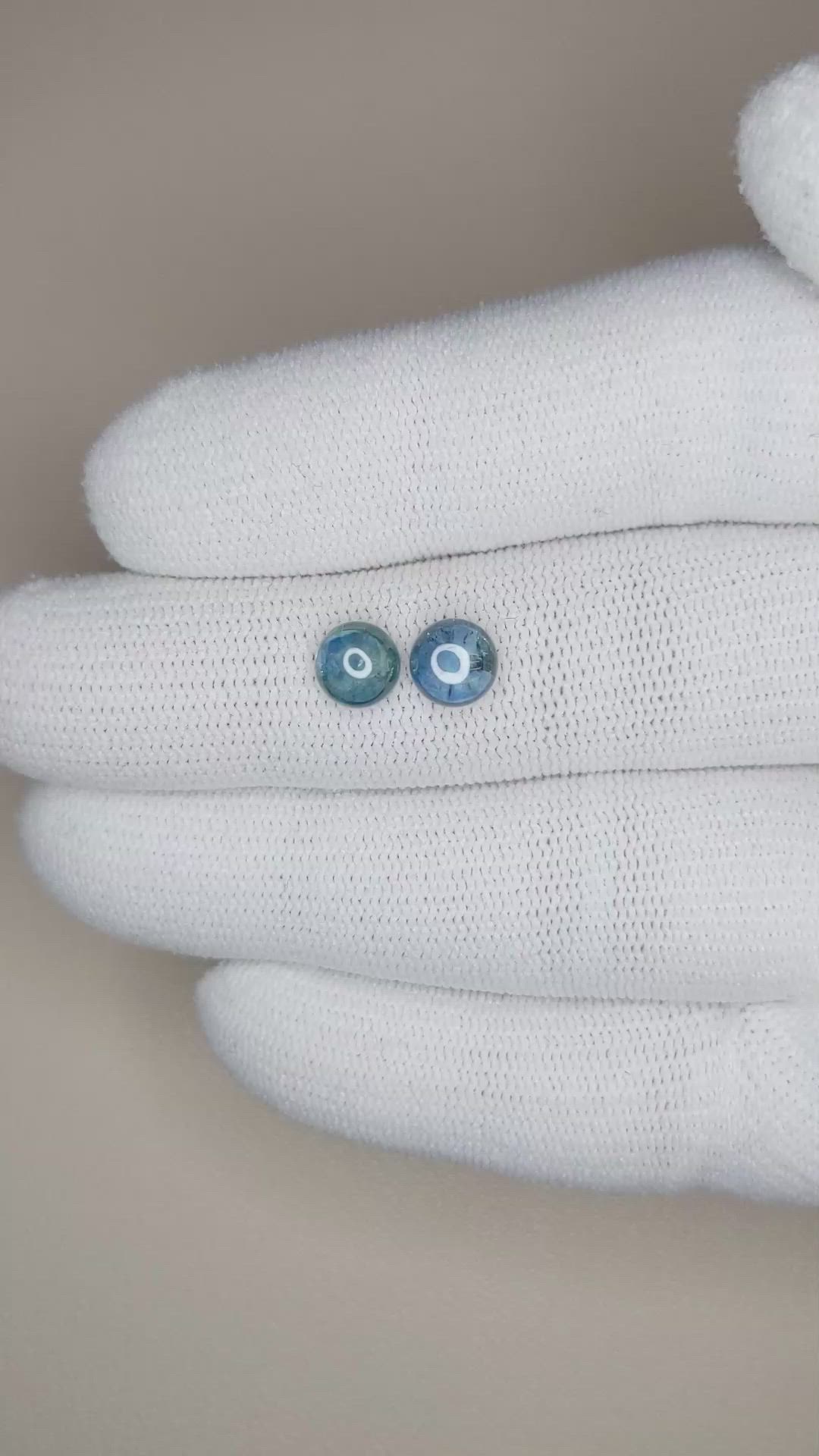 2.75&nbsp;Ct.Tw.Total Carat Weight Greenish Blue Cabochon Sapphire Pair from Montana Size Video