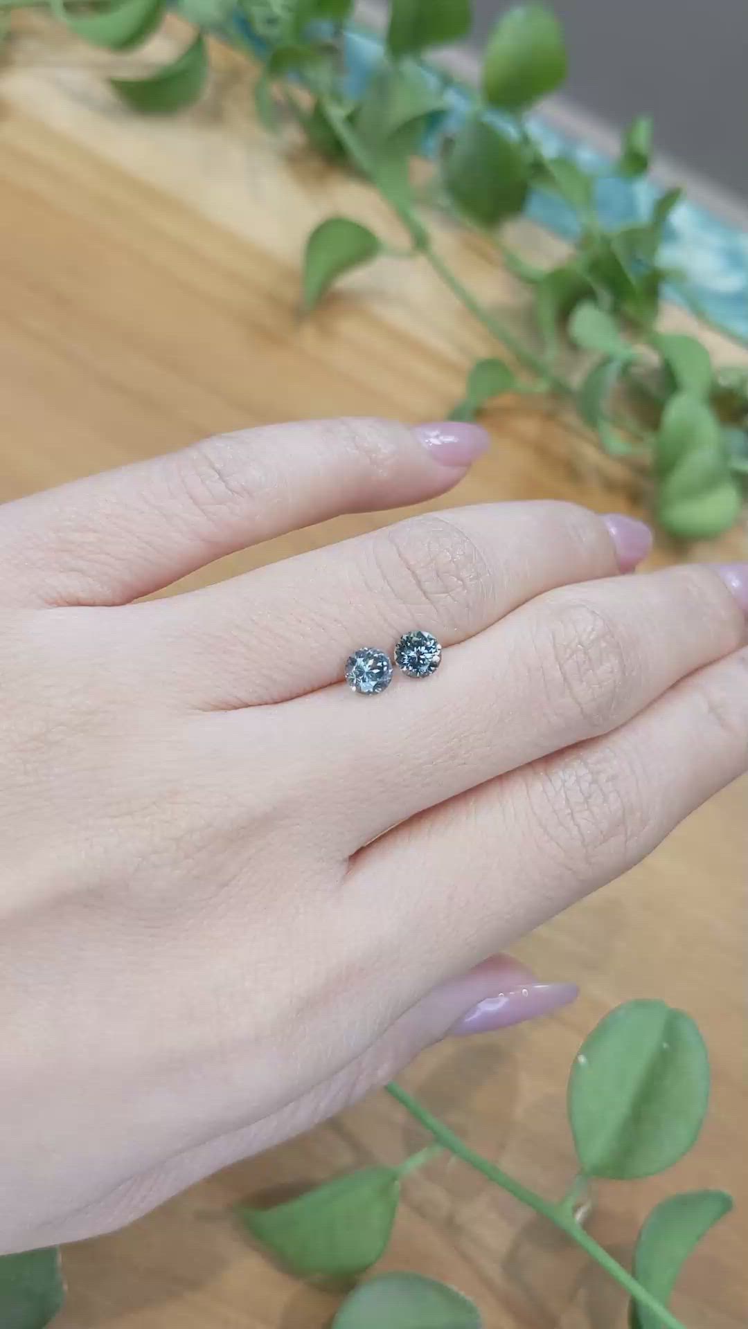 1.29&nbsp;Ct.Tw.Total Carat Weight Bluish Green Sapphire Pair from Montana Size Video