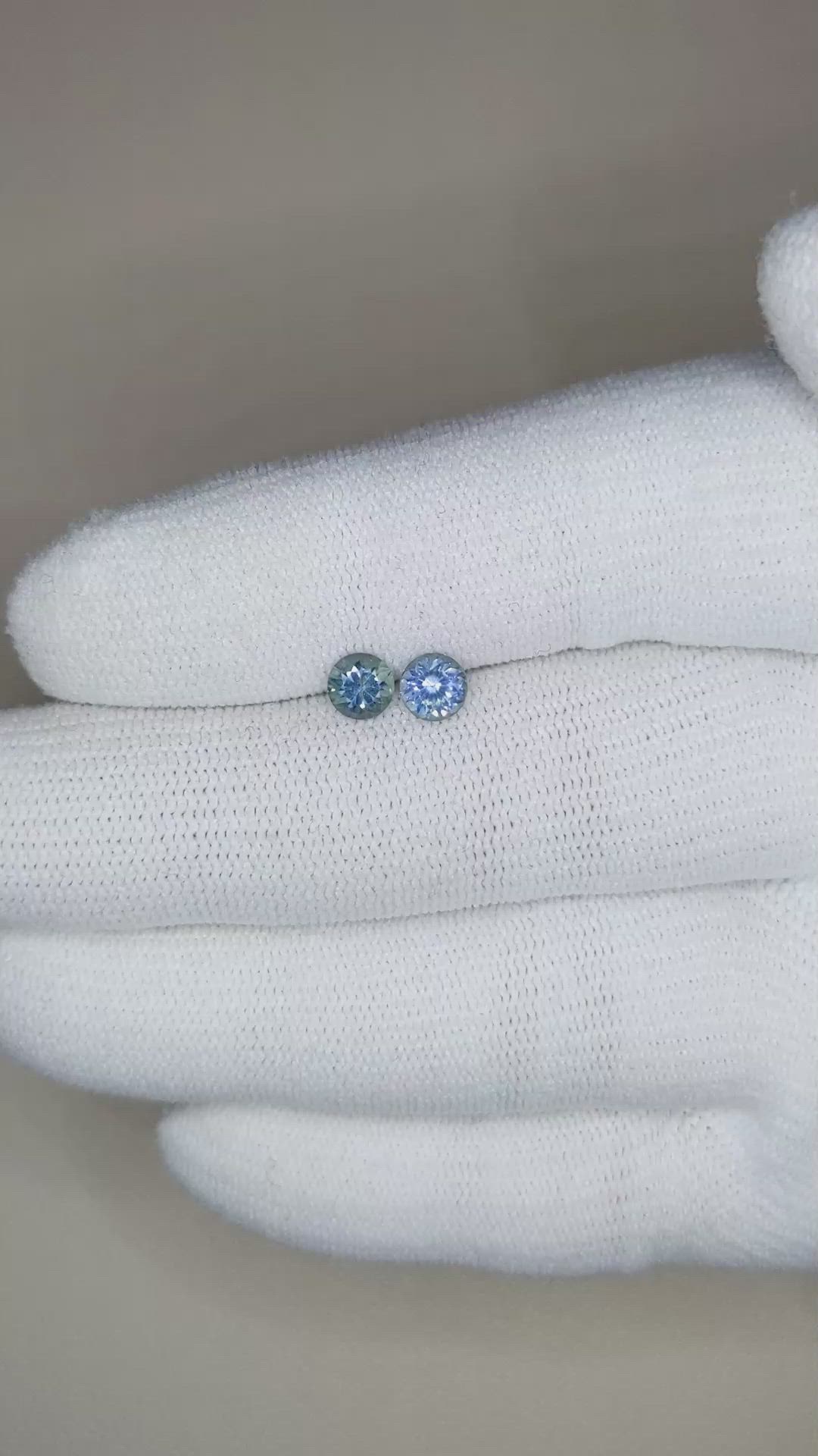 1.04 Ct.Tw.Total Carat Weight Bluish Green Sapphire Pair from Montana Size Video