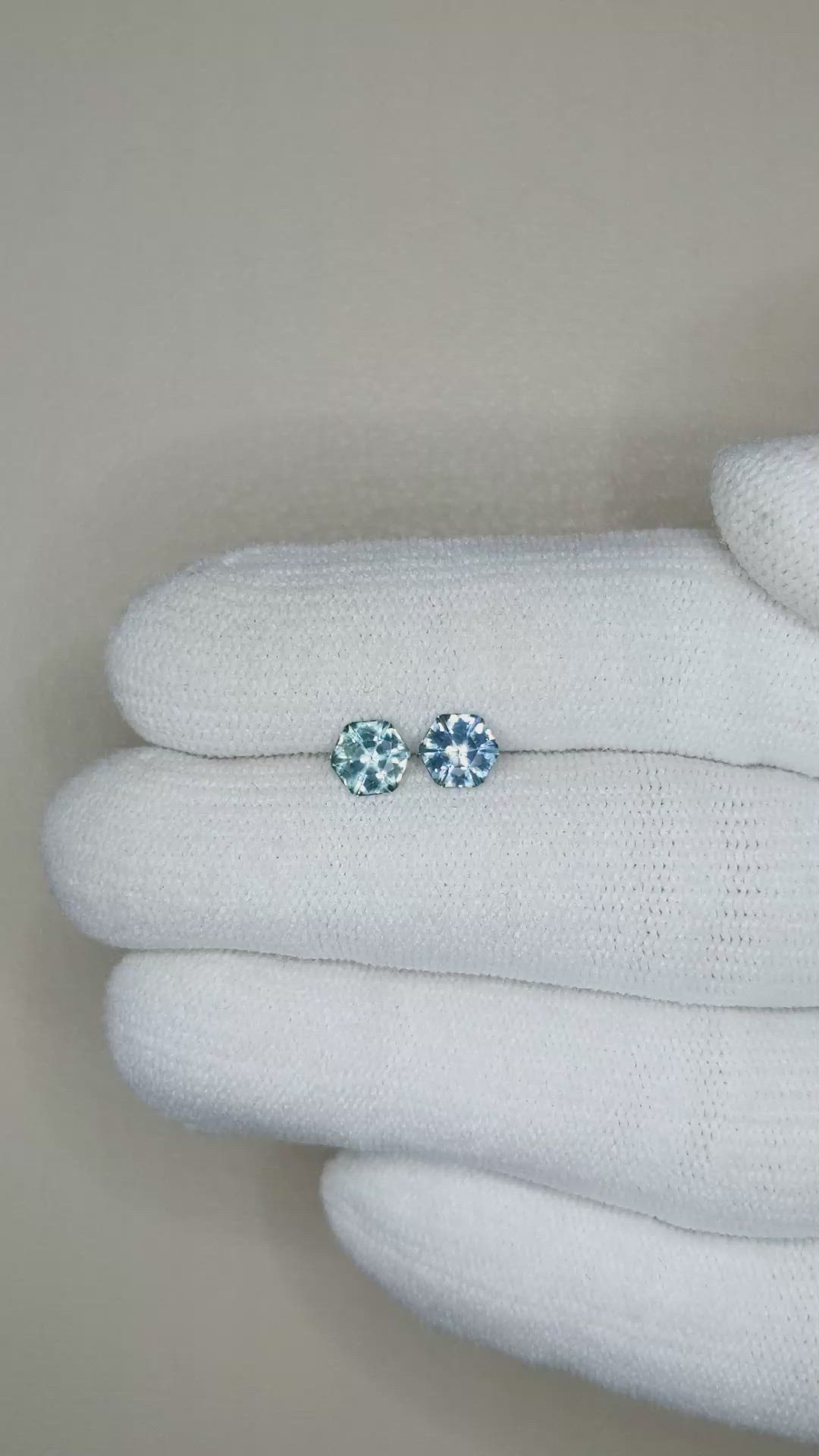 1.12&nbsp;Ct.Tw.Total Carat Weight Greenish Blue Sapphire Pair from Montana Size Video