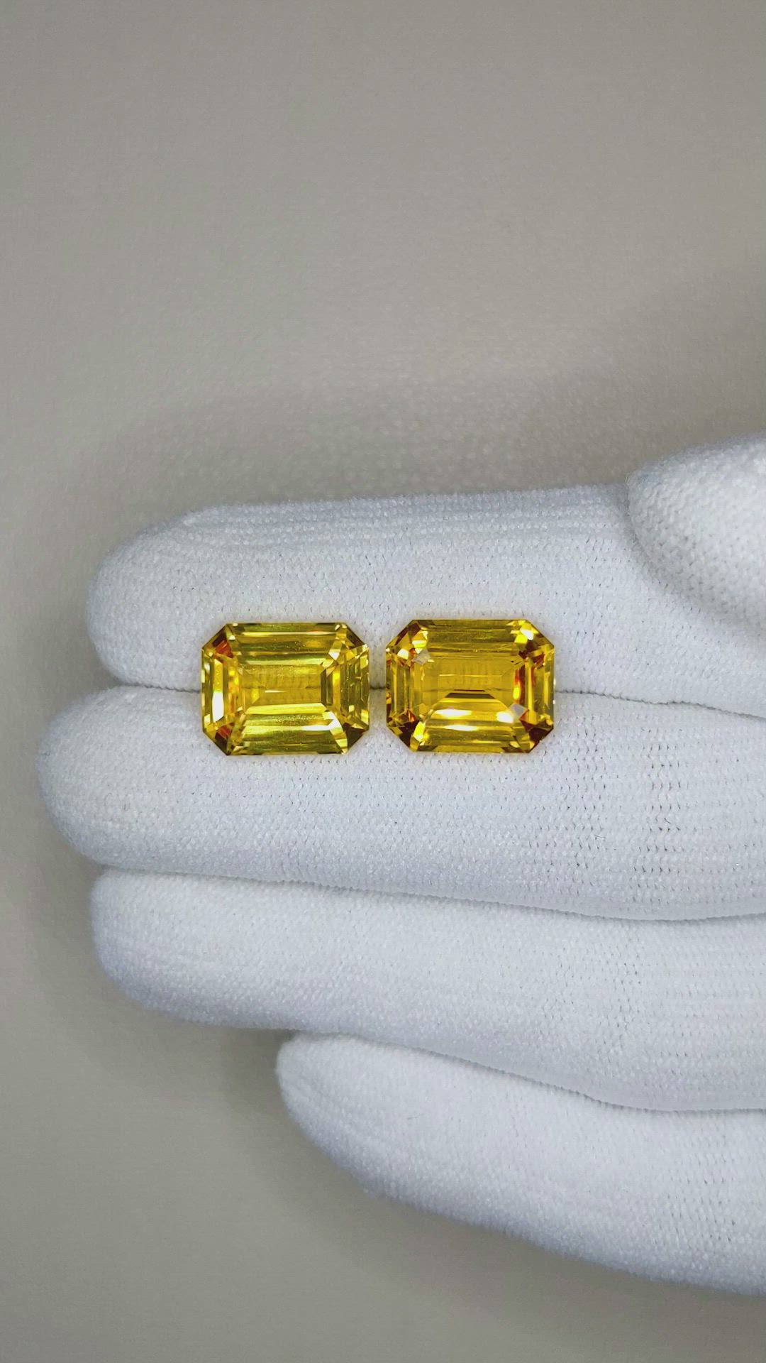 13.89&nbsp;Ct.Tw.Total Carat Weight Yellow Sapphire Pair from Ceylon (Sri Lanka) Size Video