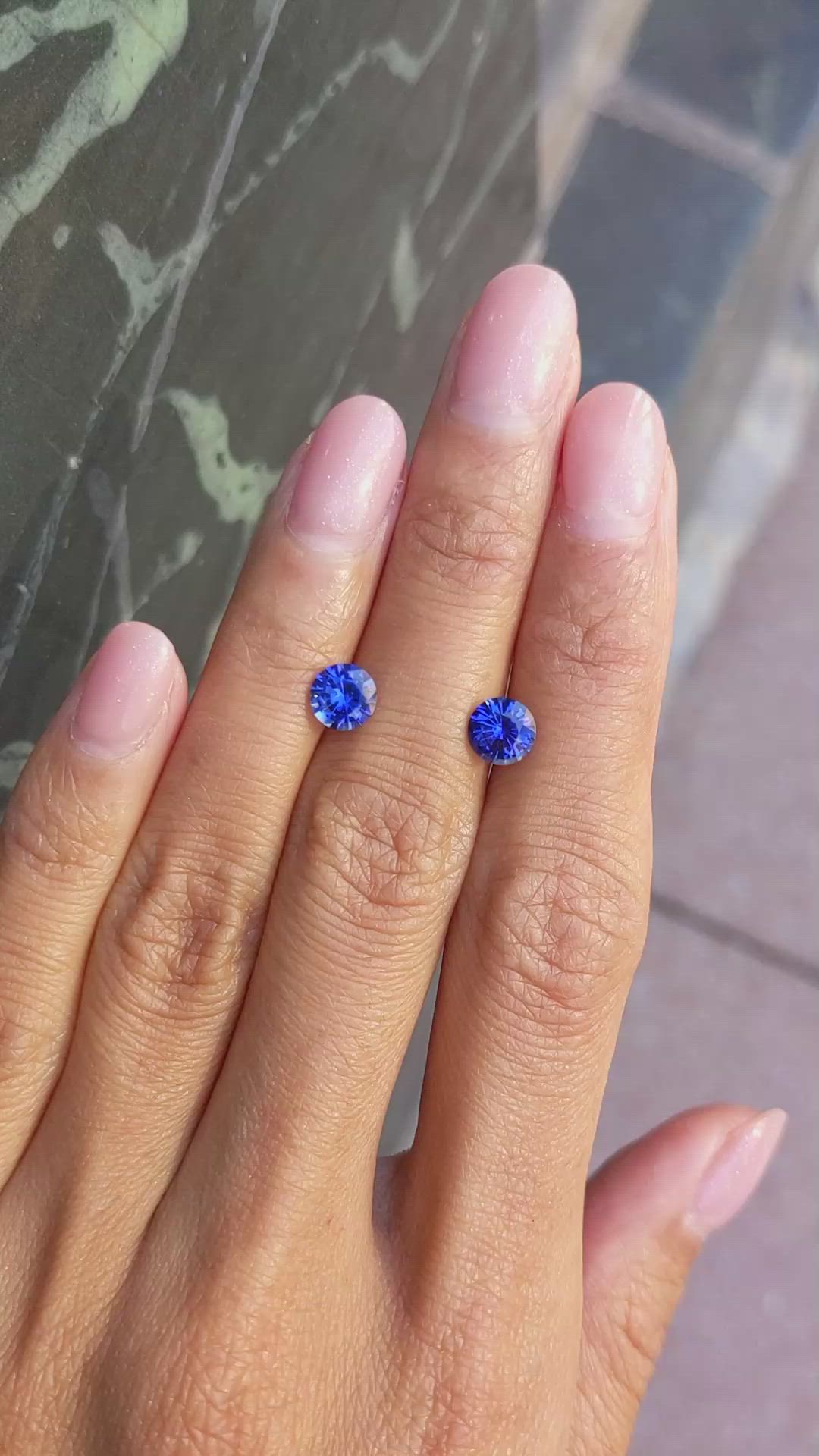 2.08&nbsp;Ct.Tw.Total Carat Weight Blue Sapphire Pair from Ceylon (Sri Lanka) Size Video