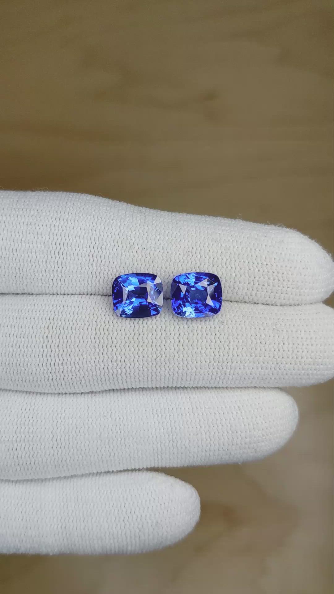 6.64 Ct.Tw.Total Carat Weight Blue Sapphire Pair from Ceylon (Sri Lanka) Size Video