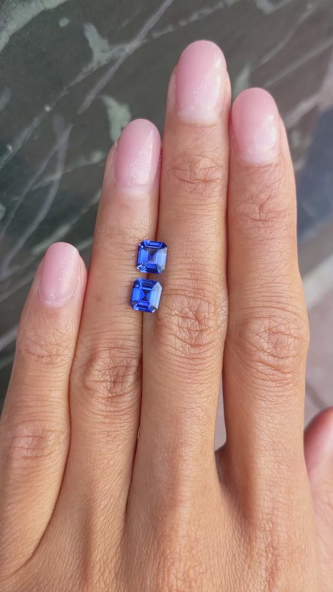 2.73 Ct.Tw.Total Carat Weight Blue Sapphire Pair from Ceylon (Sri Lanka) Size Video