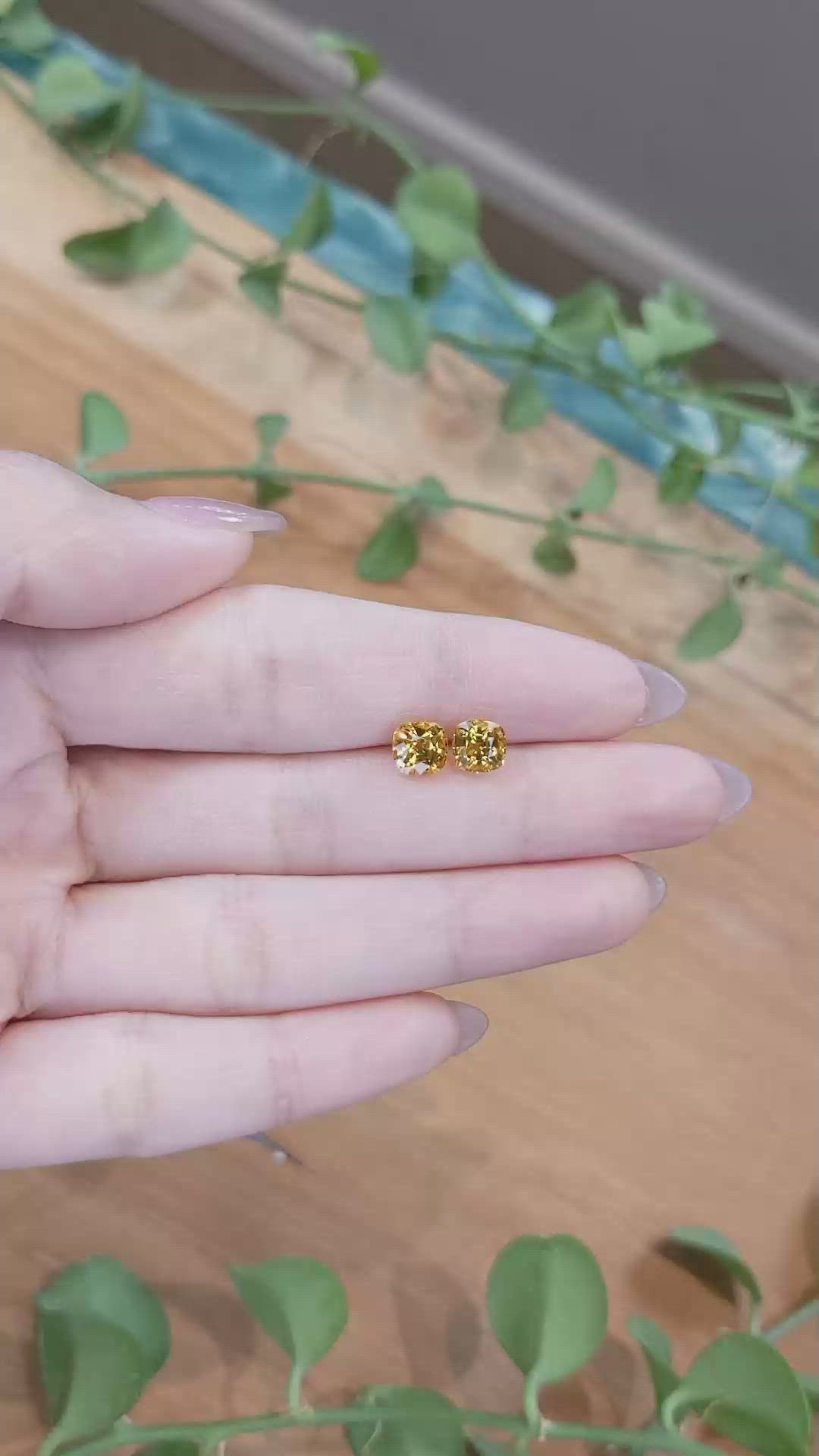 2.89 Ct.Tw.Total Carat Weight Orangish Yellow Sapphire Pair from Ceylon (Sri Lanka) Size Video