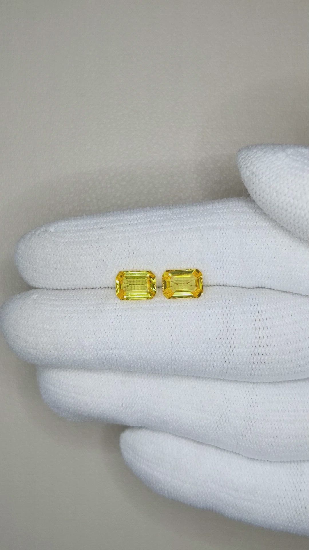 2.26 Ct.Tw.Total Carat Weight Yellow Sapphire Pair from Ceylon (Sri Lanka) Size Video