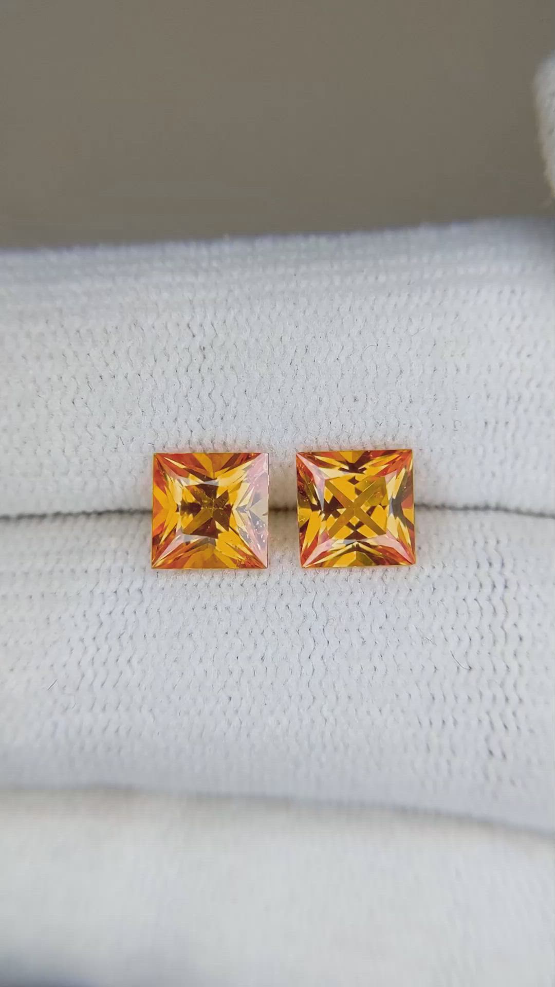 2.65&nbsp;Ct.Tw.Total Carat Weight Orange Sapphire Pair from Ceylon (Sri Lanka) Size Video