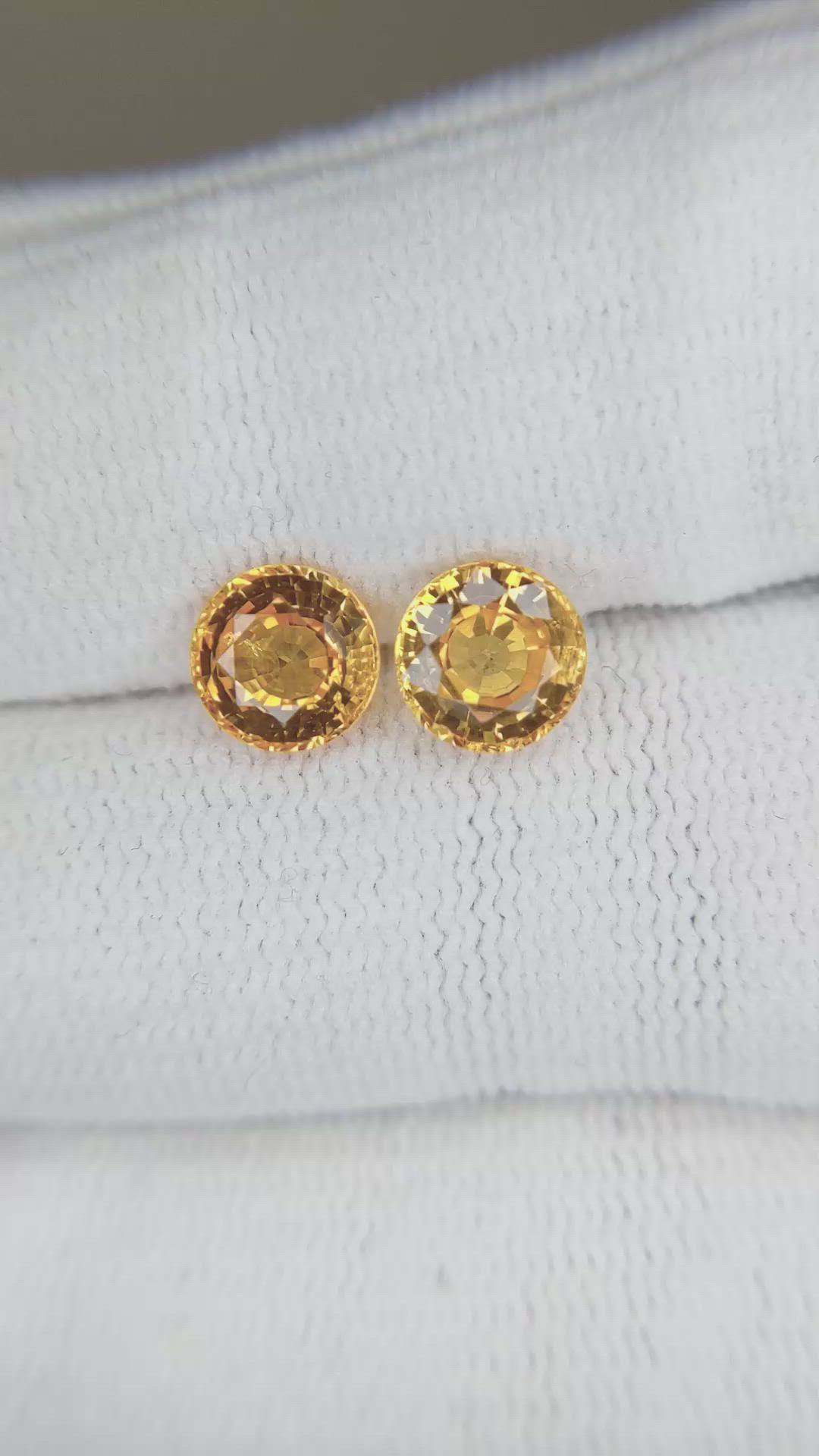 2.92 Ct.Tw.Total Carat Weight Orangish Yellow Sapphire Pair from Ceylon (Sri Lanka) Size Video
