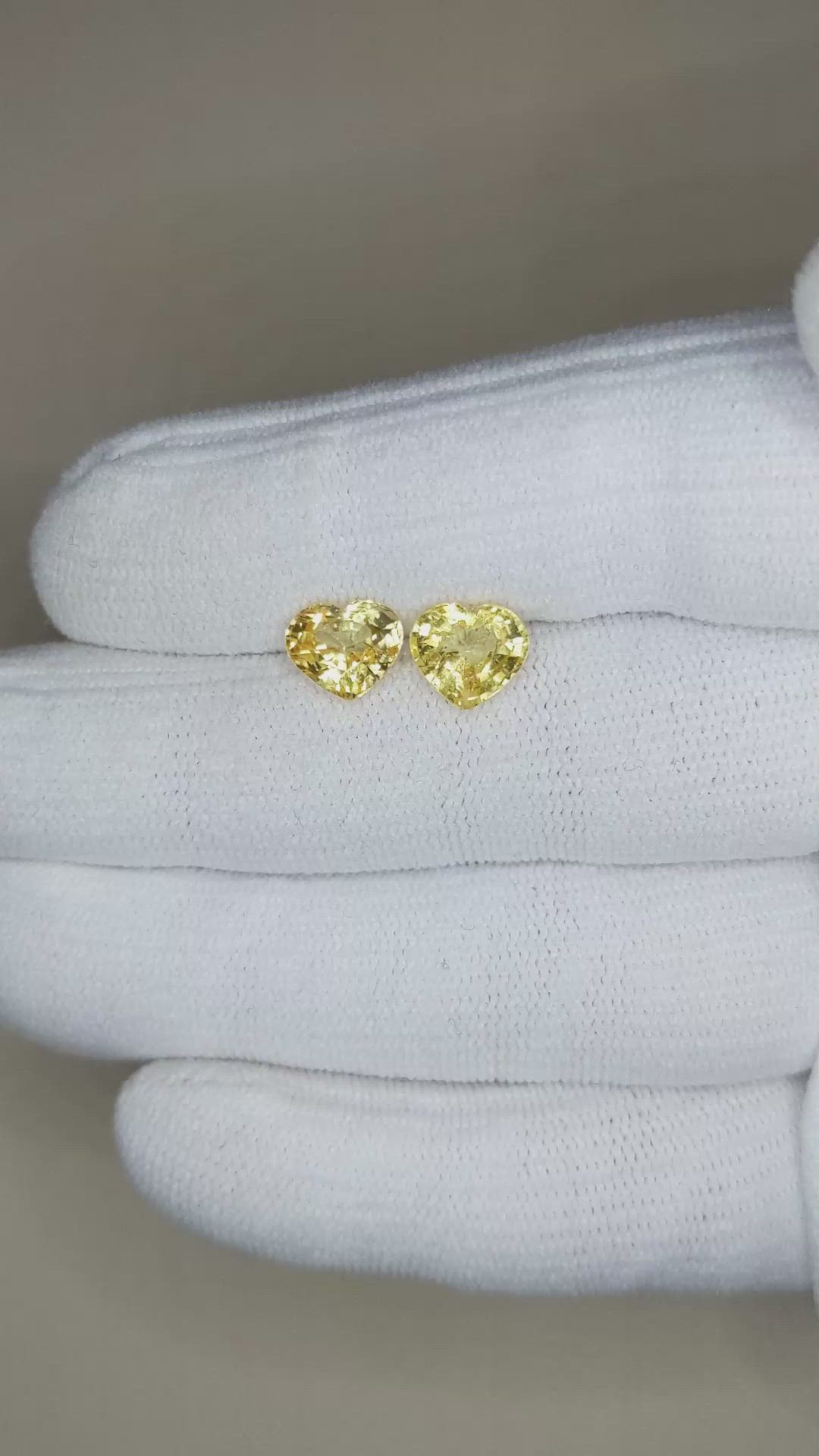 4.09 Ct.Tw.Total Carat Weight Yellow Sapphire Pair from Ceylon (Sri Lanka) Size Video