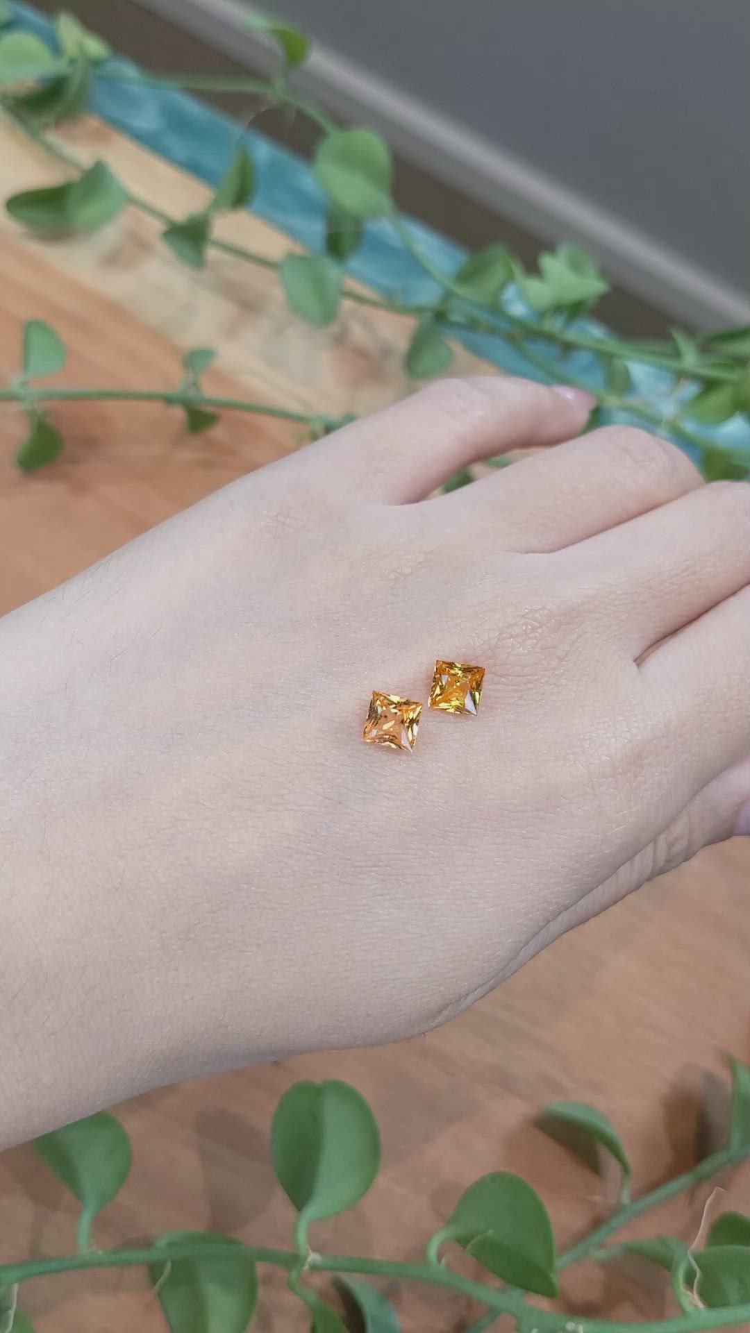 2.48 Ct.Tw.Total Carat Weight Yellowish Orange Sapphire Pair from Ceylon (Sri Lanka) Size Video