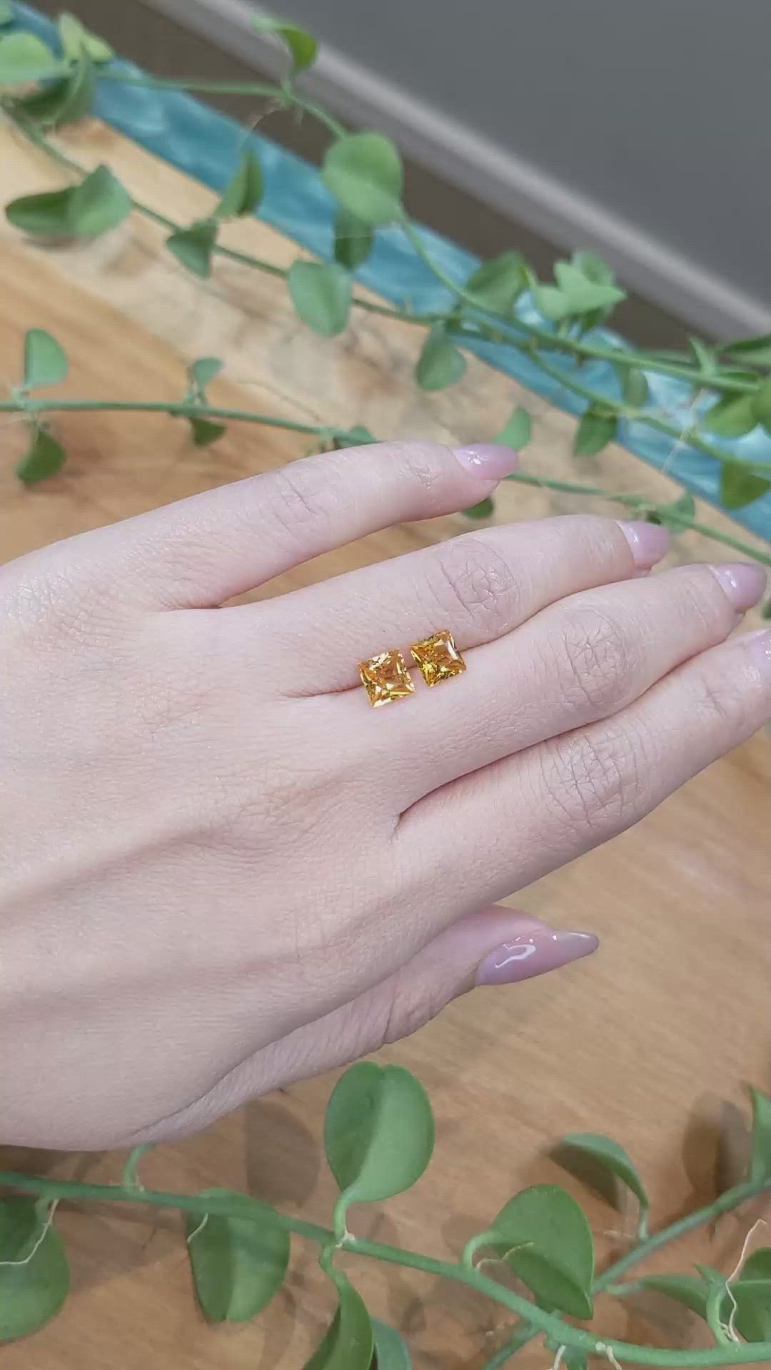 2.48 Ct.Tw.Total Carat Weight Yellowish Orange Sapphire Pair from Ceylon (Sri Lanka) Size Video