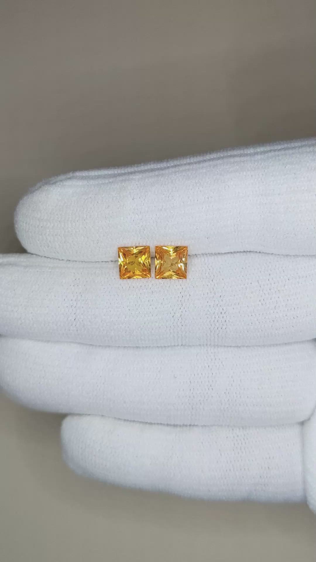 2.48 Ct.Tw.Total Carat Weight Yellowish Orange Sapphire Pair from Ceylon (Sri Lanka) Size Video