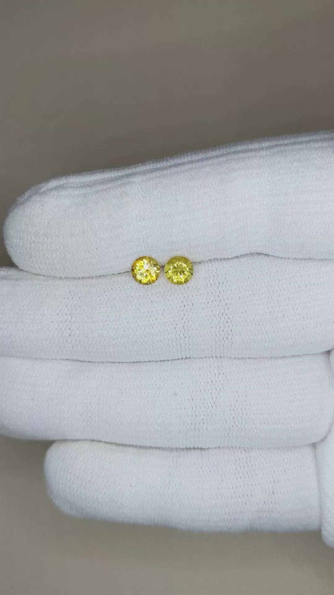 1.15 Ct.Tw.Total Carat Weight Yellow Sapphire Pair from Ceylon (Sri Lanka) Size Video
