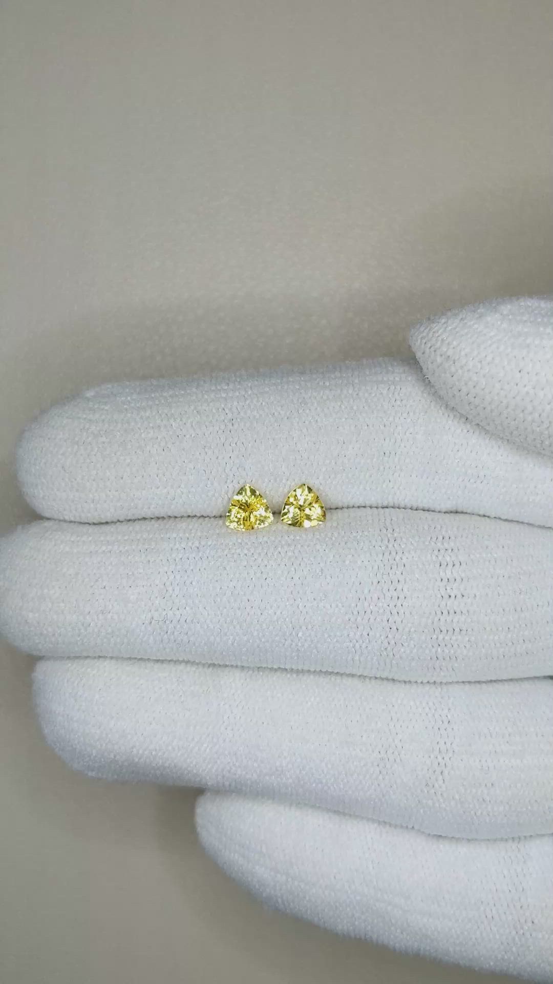 0.74 Ct.Tw.Total Carat Weight Yellow Sapphire Pair from Ceylon (Sri Lanka) Size Video
