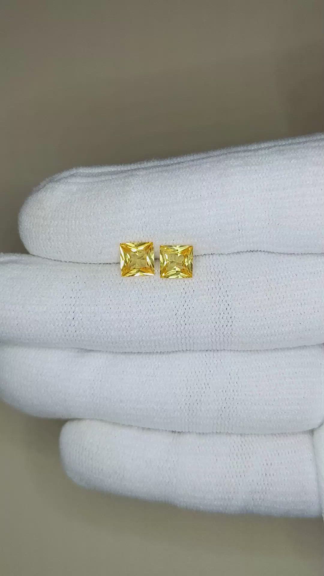 2.28&nbsp;Ct.Tw.Total Carat Weight Orangish Yellow Sapphire Pair from Ceylon (Sri Lanka) Size Video