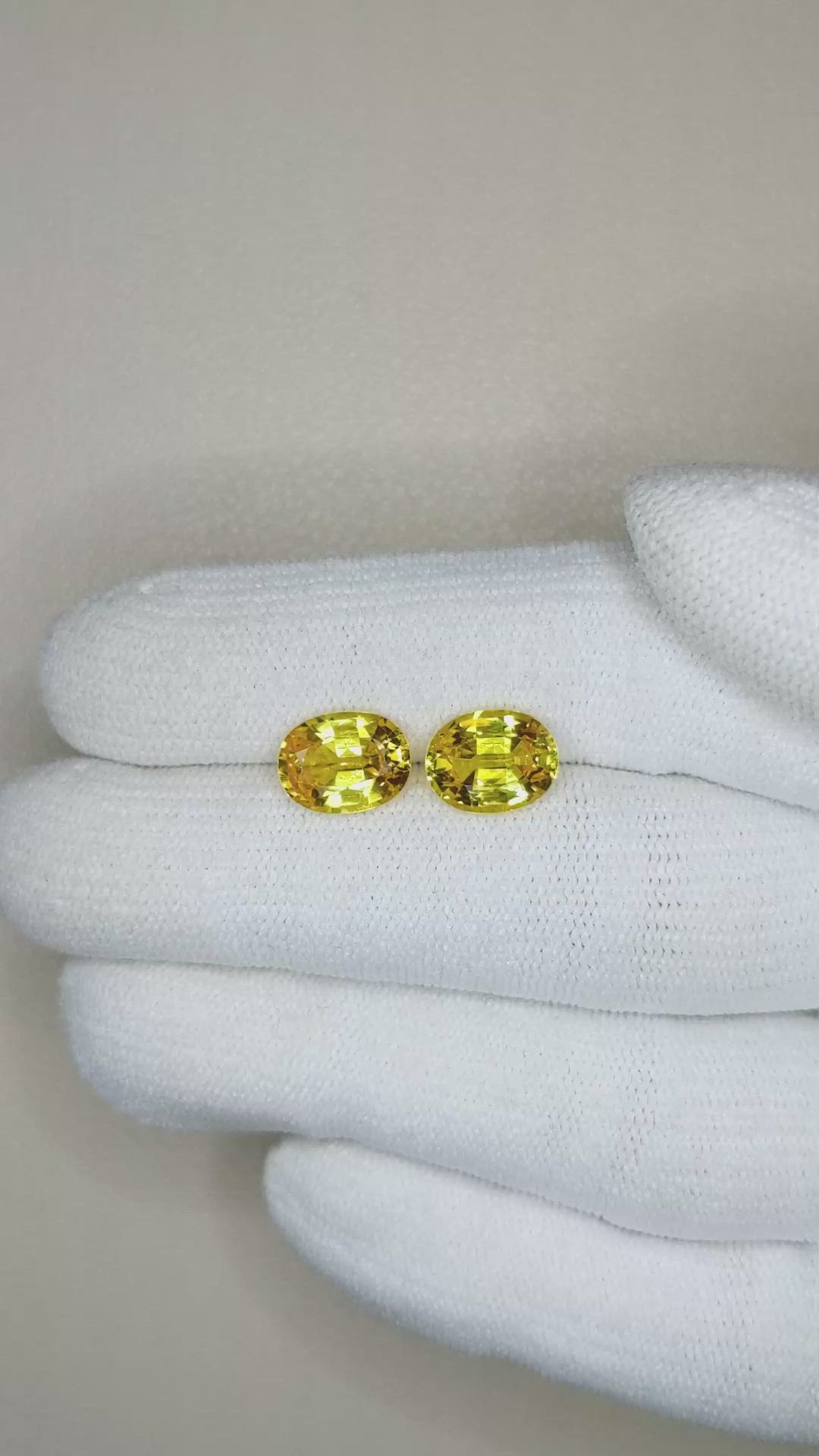 4.23 Ct.Tw.Total Carat Weight Yellow Sapphire Pair from Ceylon (Sri Lanka) Size Video