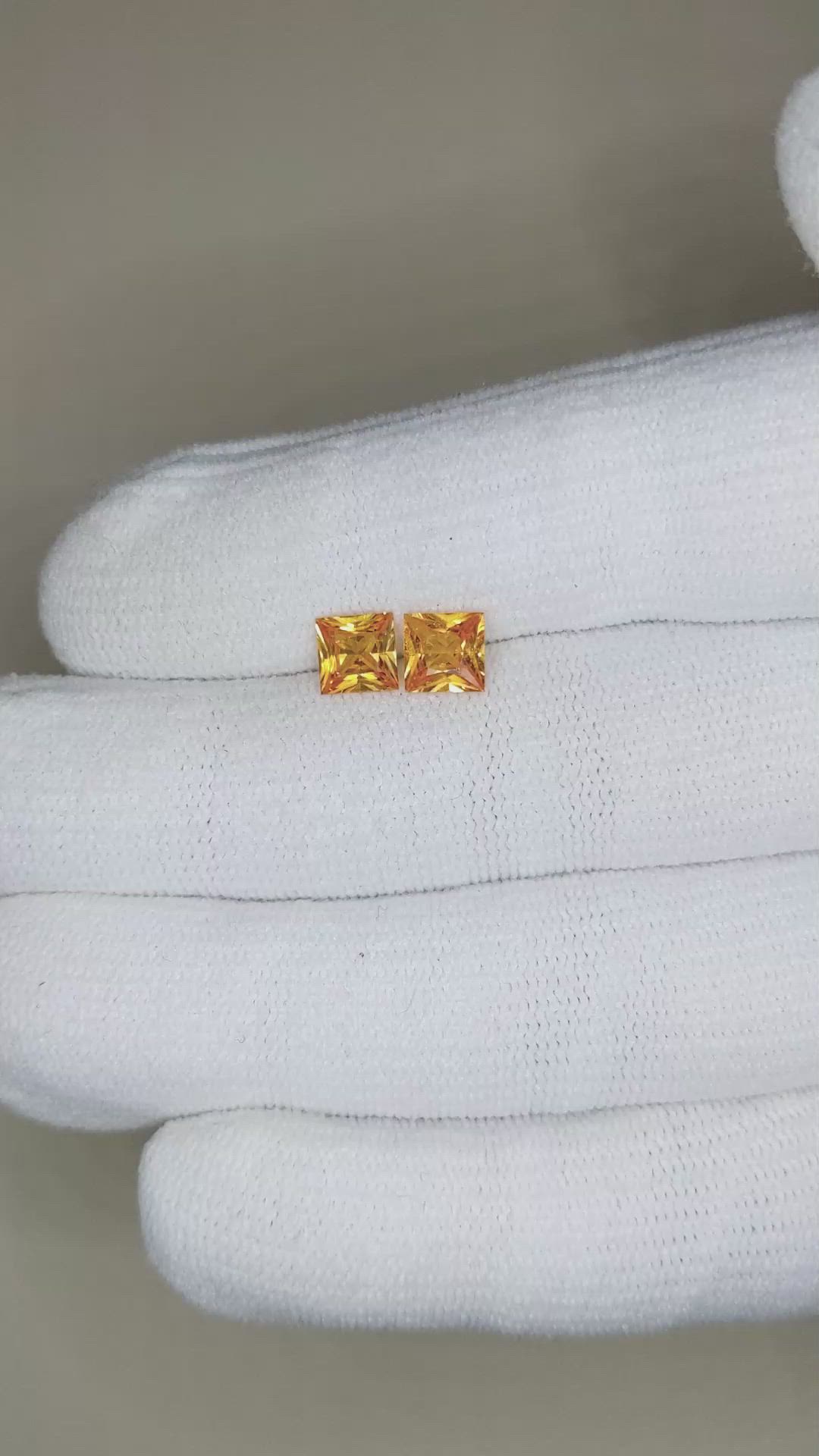 2.00 Ct.Tw.Total Carat Weight Yellowish Orange Sapphire Pair from Ceylon (Sri Lanka) Size Video