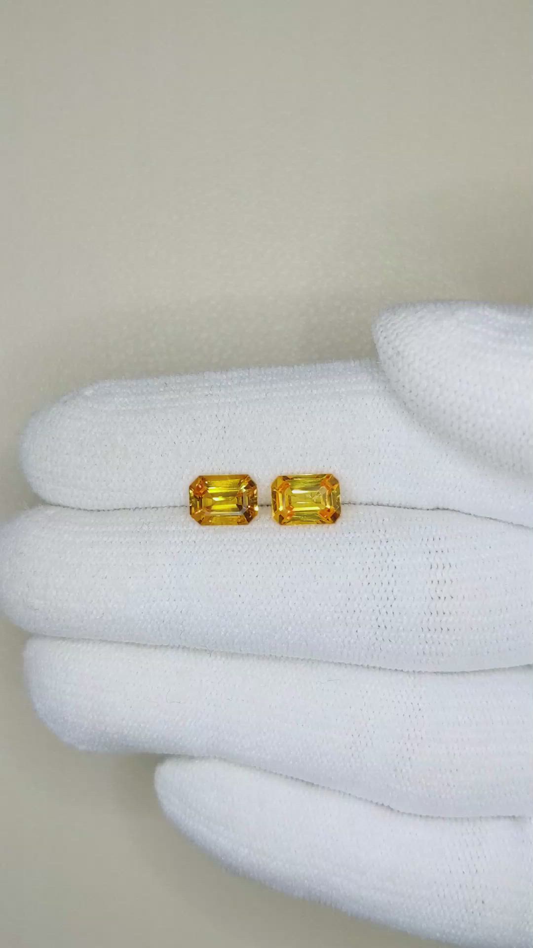 2.50 Ct.Tw.Total Carat Weight Orangish Yellow Sapphire Pair from Ceylon (Sri Lanka) Size Video