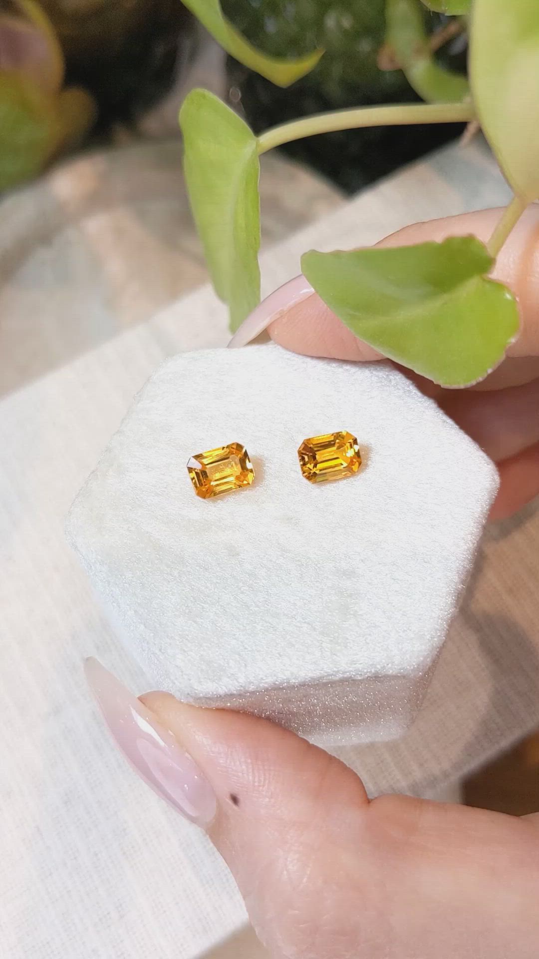 2.50 Ct.Tw.Total Carat Weight Orangish Yellow Sapphire Pair from Ceylon (Sri Lanka) Size Video