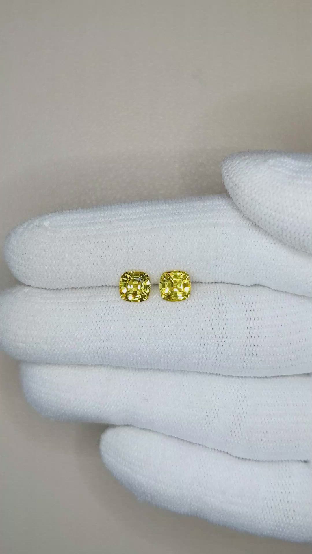 1.73 Ct.Tw.Total Carat Weight Yellow Sapphire Pair from Ceylon (Sri Lanka) Size Video