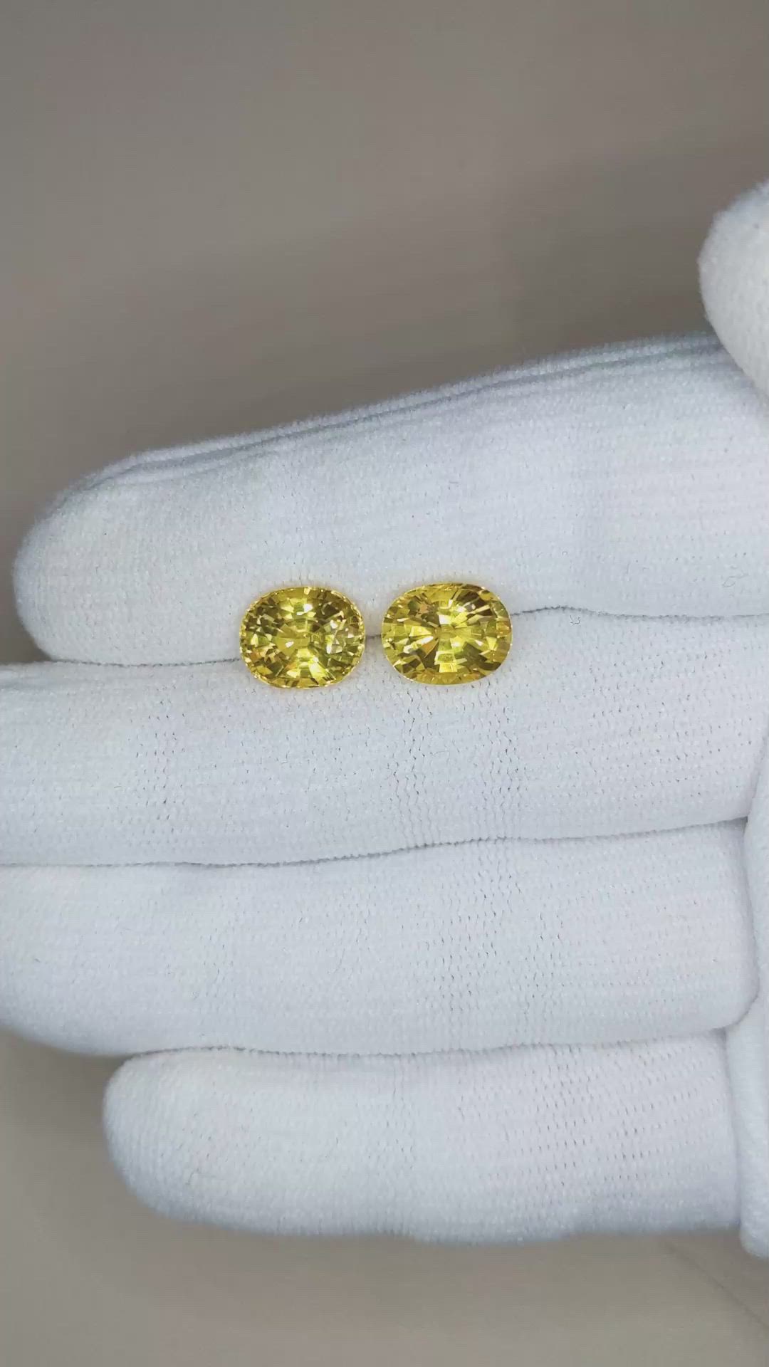 7.17 Ct.Tw.Total Carat Weight Yellow Sapphire Pair from Ceylon (Sri Lanka) Size Video