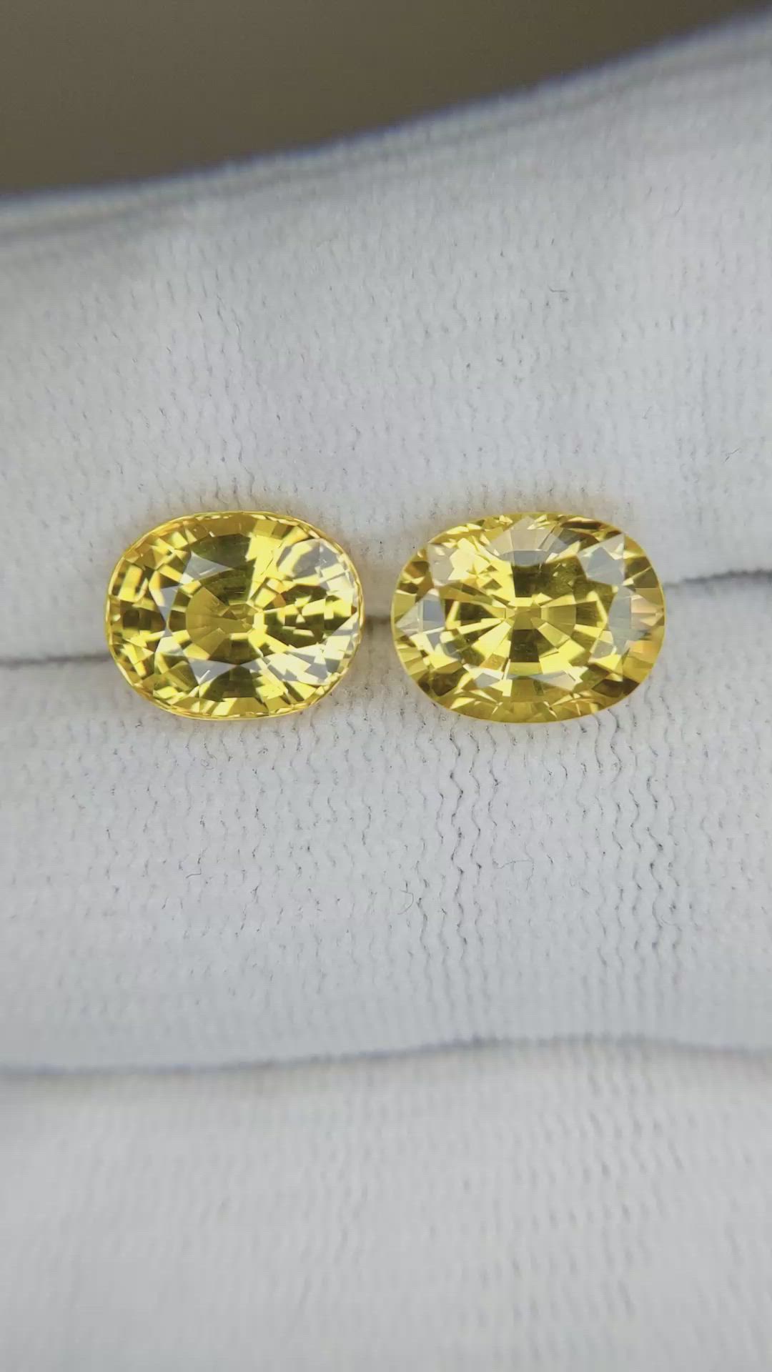 7.17 Ct.Tw.Total Carat Weight Yellow Sapphire Pair from Ceylon (Sri Lanka) Size Video